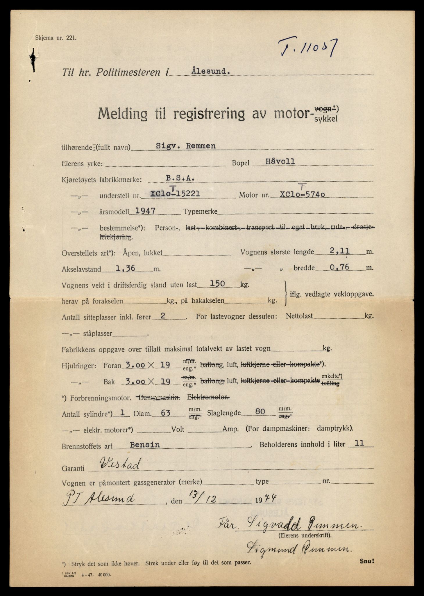 Møre og Romsdal vegkontor - Ålesund trafikkstasjon, AV/SAT-A-4099/F/Fe/L0026: Registreringskort for kjøretøy T 11046 - T 11160, 1927-1998, p. 121