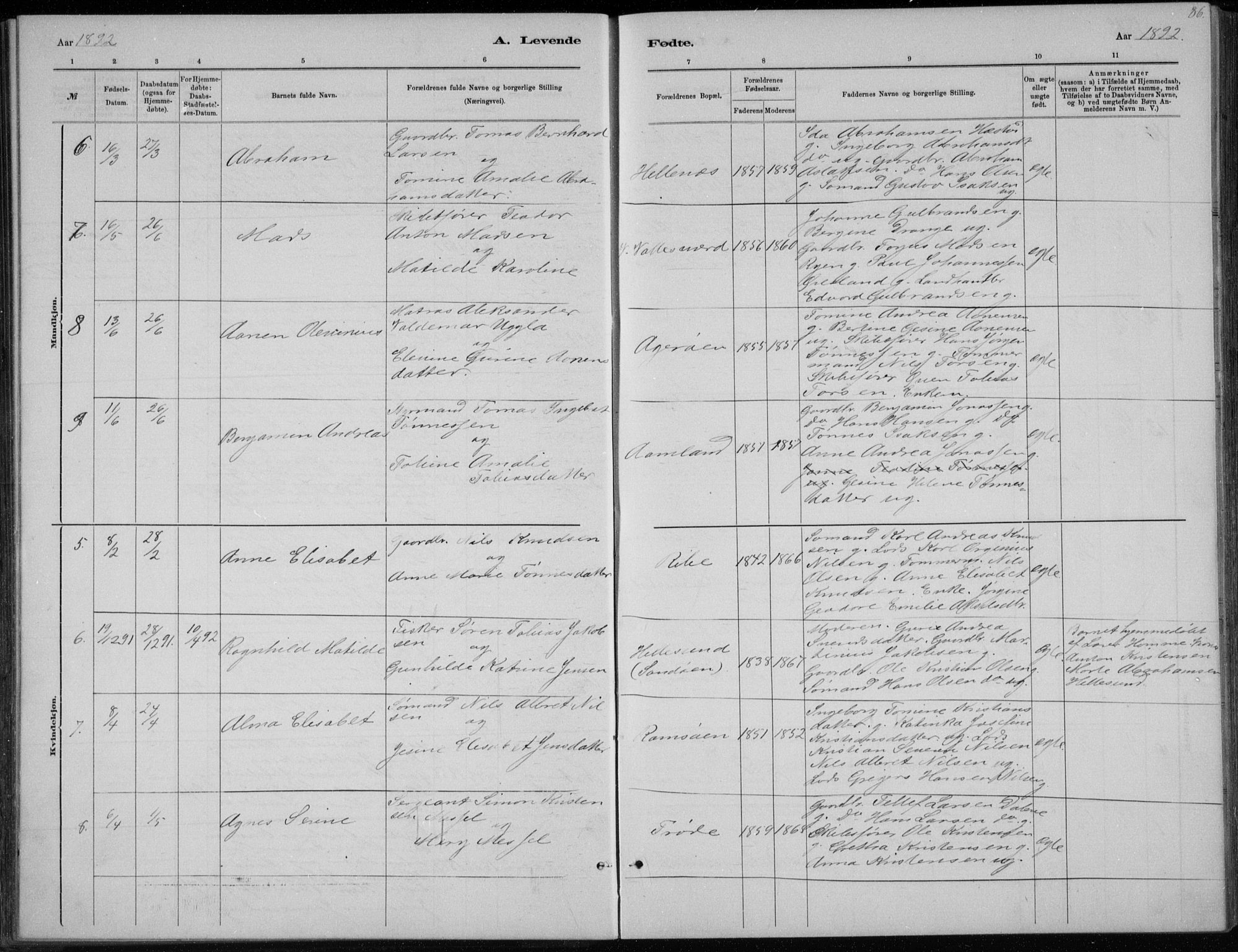 Høvåg sokneprestkontor, SAK/1111-0025/F/Fb/L0004: Parish register (copy) no. B 4, 1883-1898, p. 86