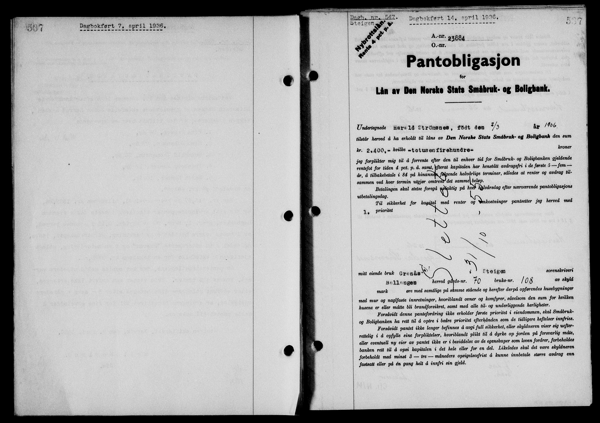 Steigen og Ofoten sorenskriveri, SAT/A-0030/1/2/2C/L0026: Mortgage book no. 30, 1935-1936, Deed date: 14.04.1936