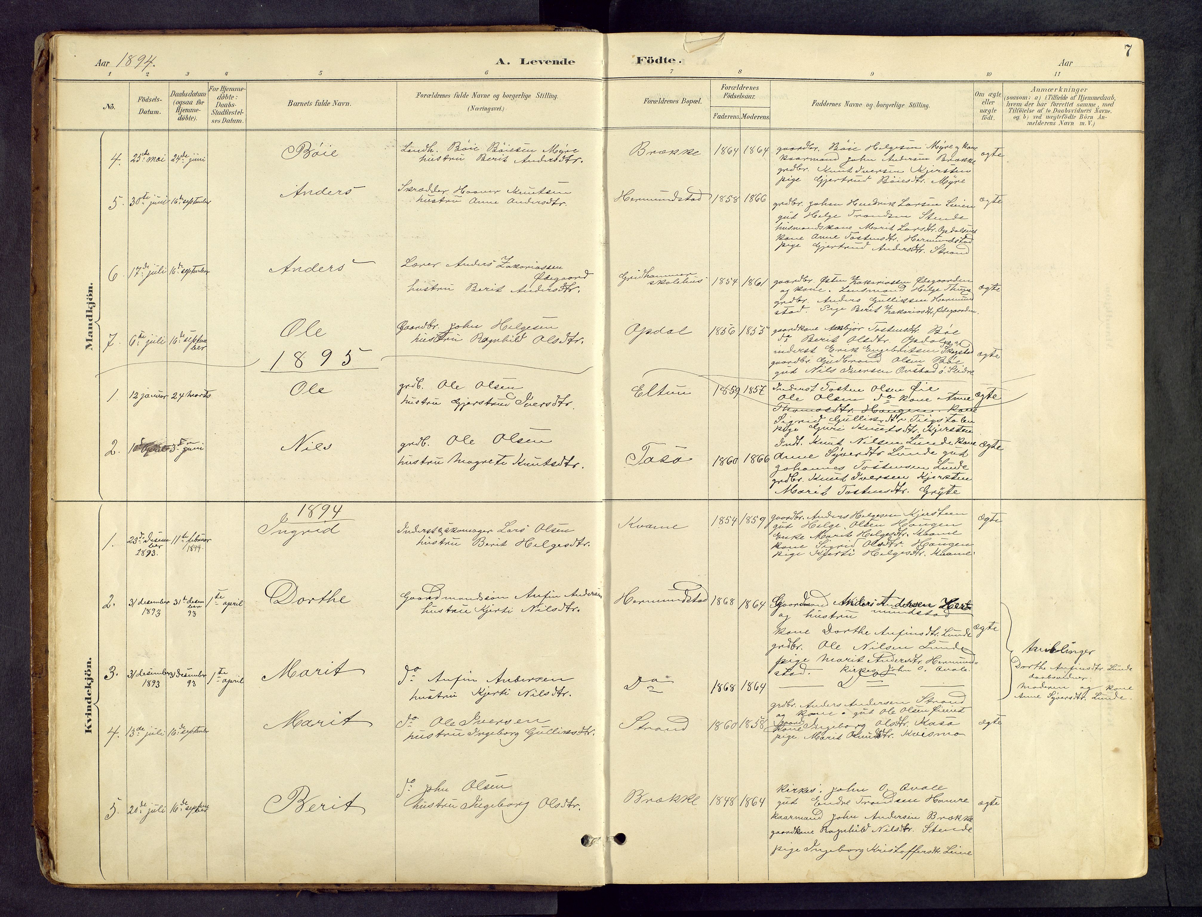 Vang prestekontor, Valdres, SAH/PREST-140/H/Hb/L0005: Parish register (copy) no. 5, 1889-1945, p. 7