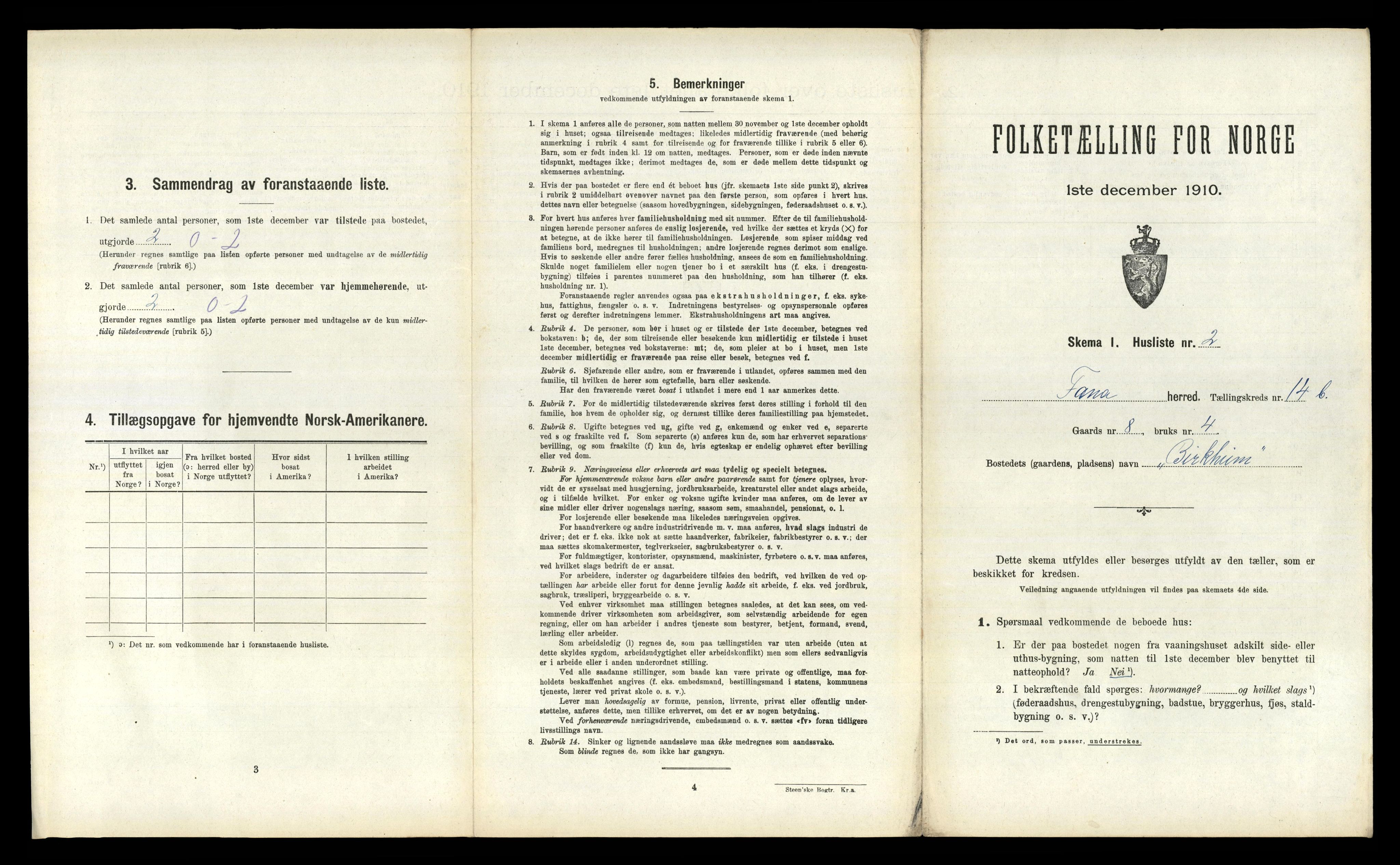 RA, 1910 census for Fana, 1910, p. 2029