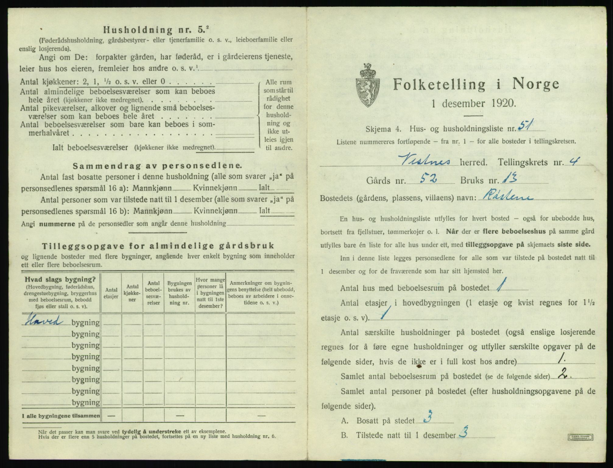 SAT, 1920 census for Vestnes, 1920, p. 567