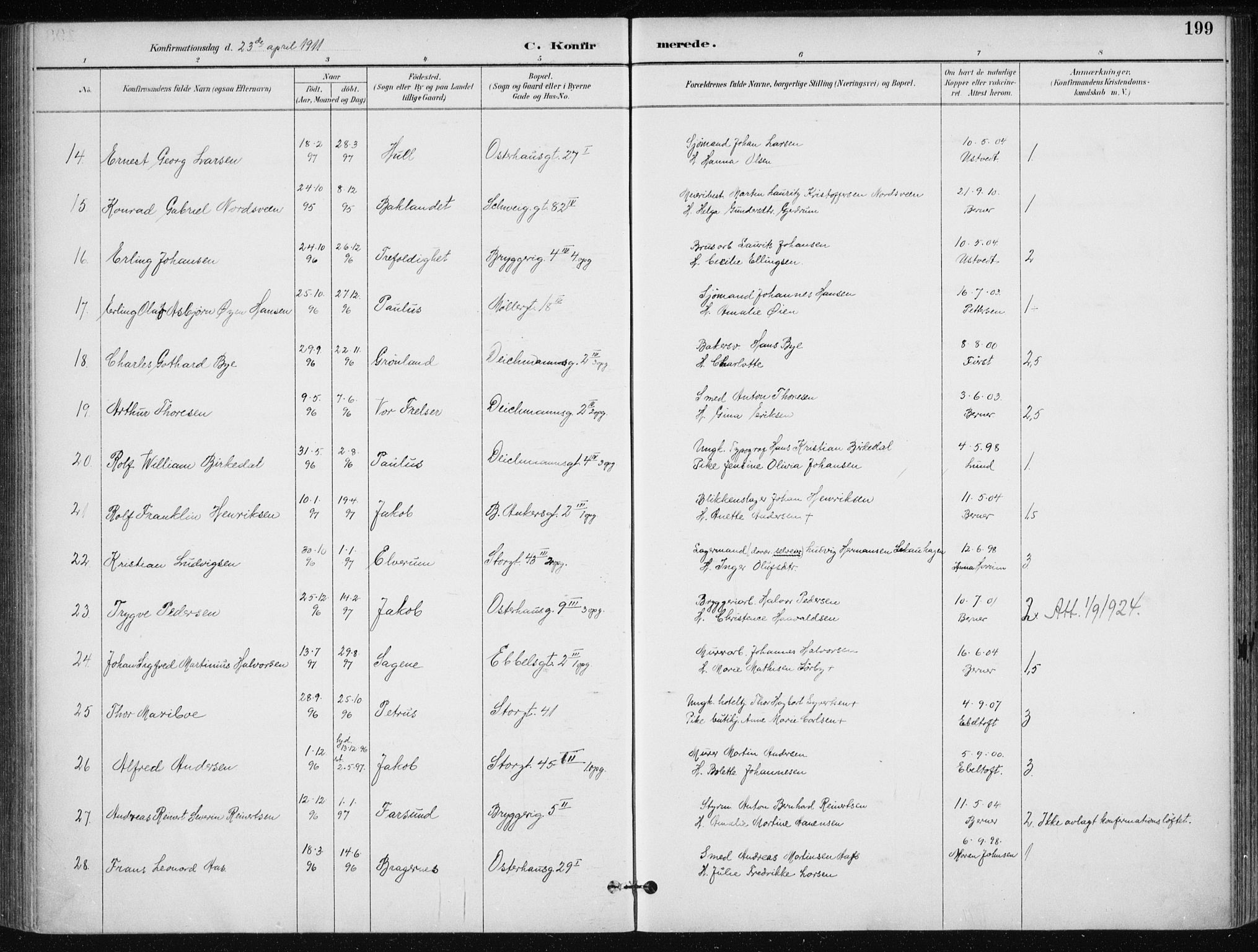 Jakob prestekontor Kirkebøker, SAO/A-10850/F/Fa/L0008: Parish register (official) no. 8, 1892-1924, p. 199