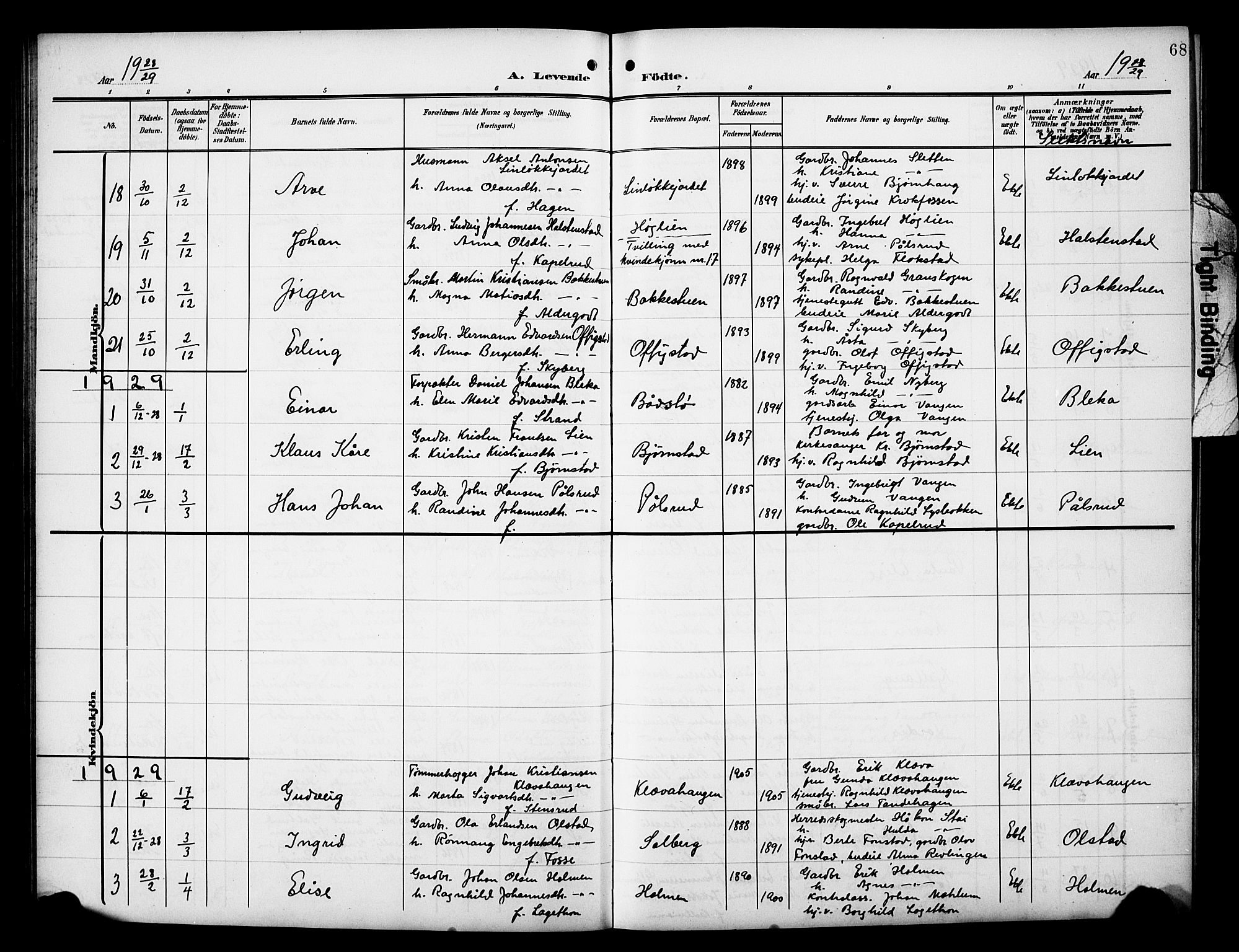 Øyer prestekontor, SAH/PREST-084/H/Ha/Hab/L0006: Parish register (copy) no. 6, 1906-1929, p. 68