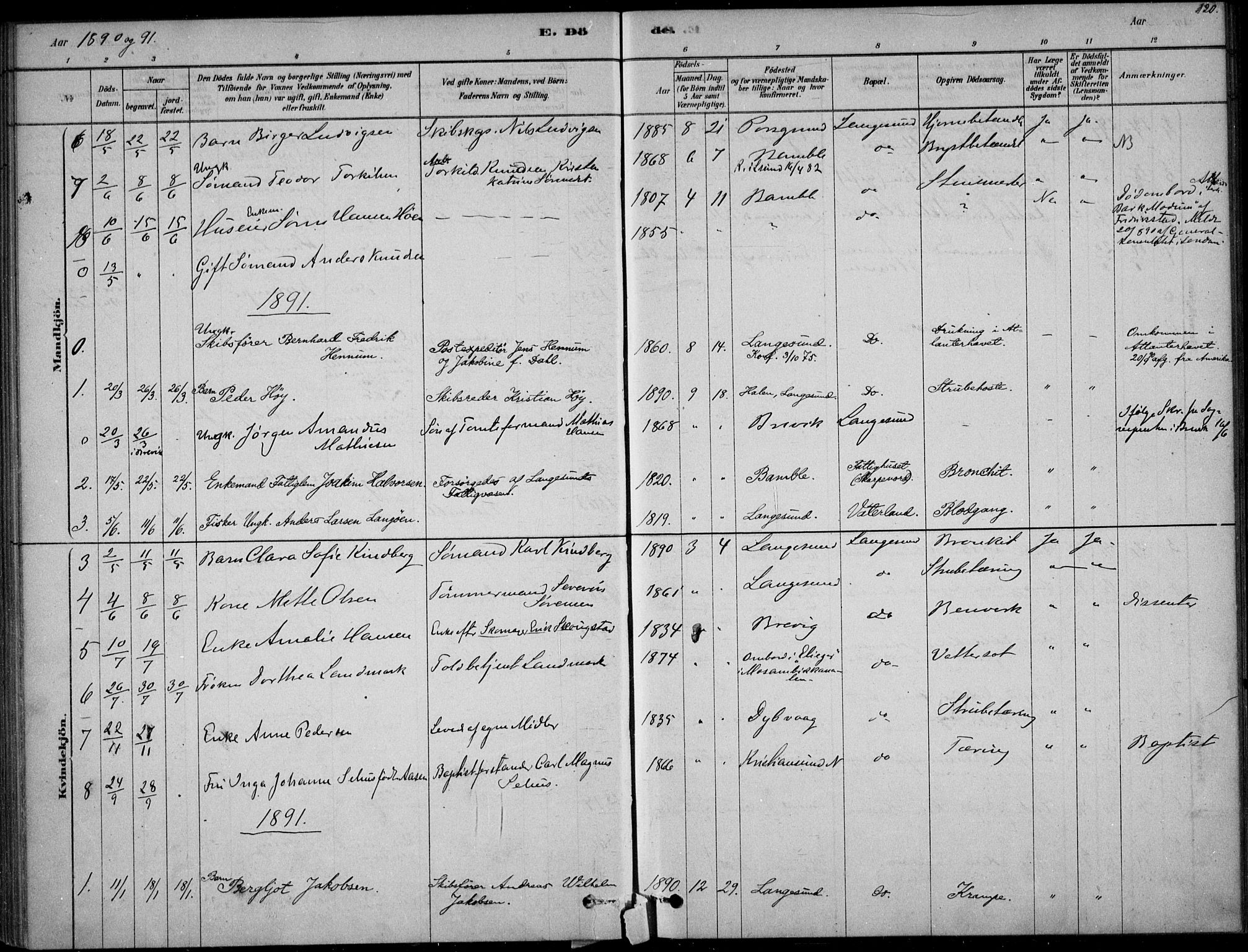 Langesund kirkebøker, AV/SAKO-A-280/F/Fa/L0002: Parish register (official) no. 2, 1878-1892, p. 120