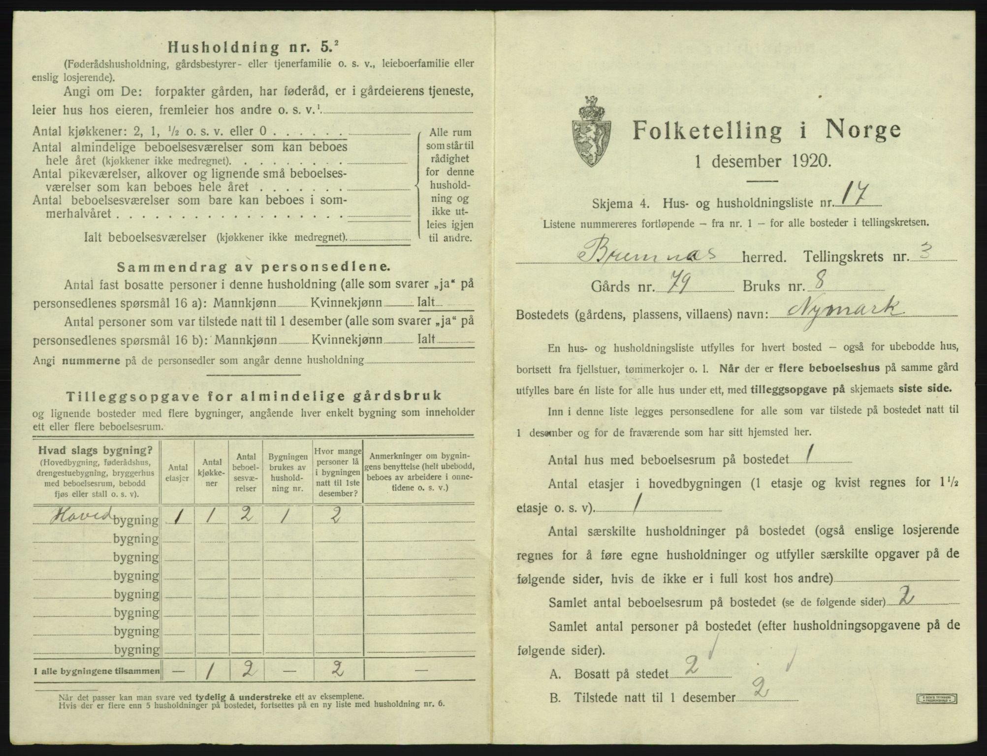 SAB, 1920 census for Bremnes, 1920, p. 151