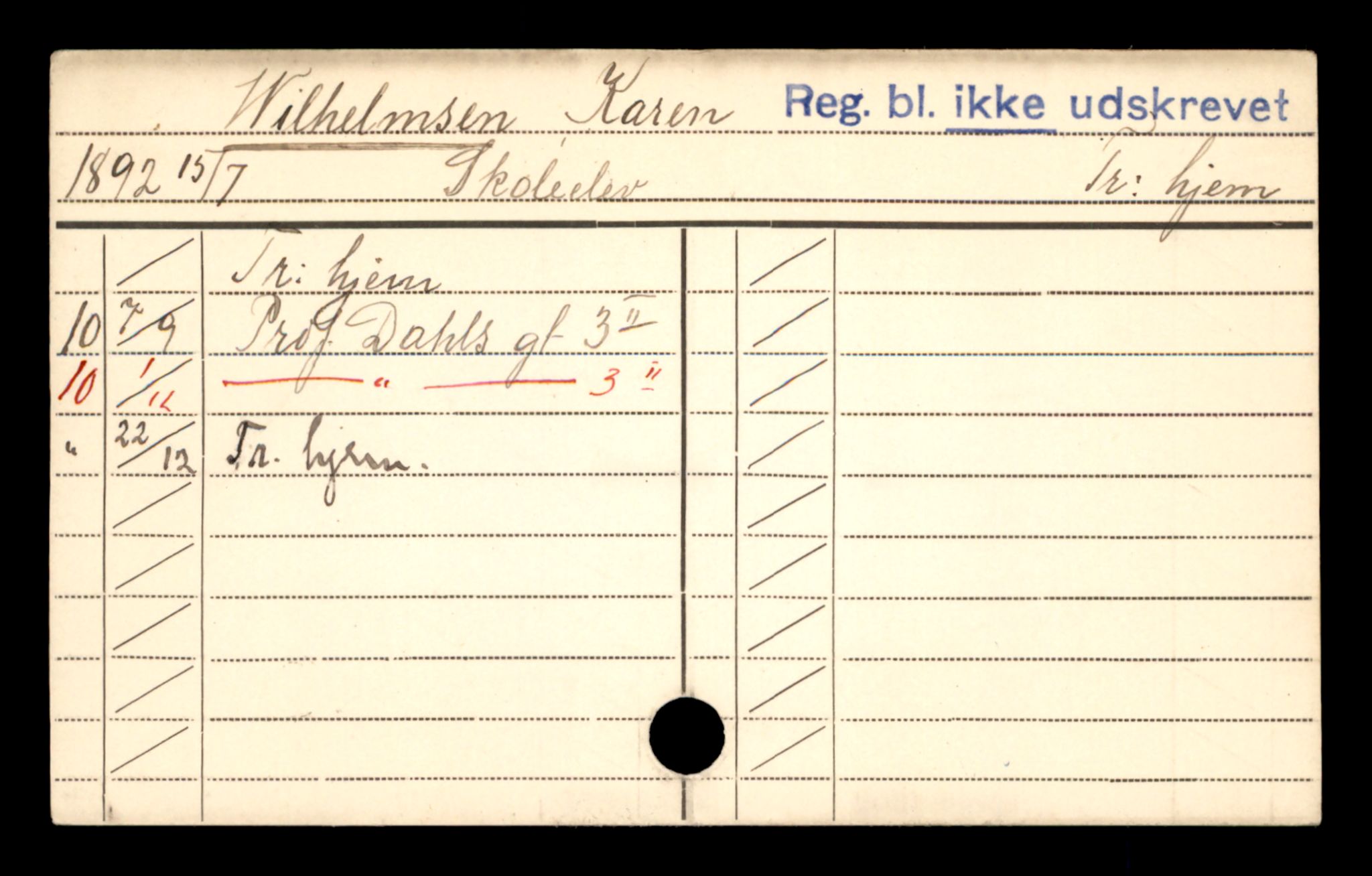 Oslo folkeregister, Registerkort, AV/SAO-A-11715/D/Df/L0006: Kvinner: Will Anna - Aasnes Olga, 1906-1918