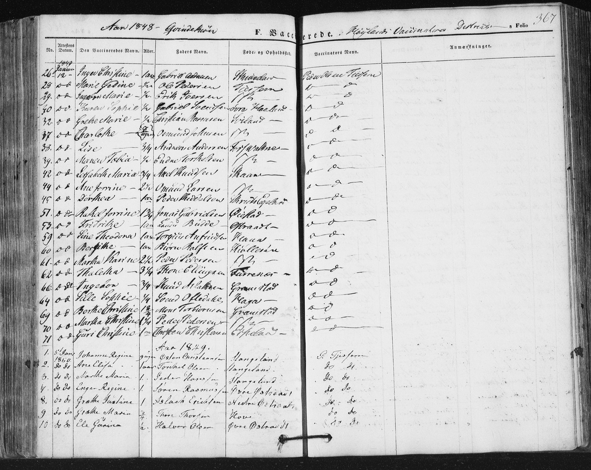Høyland sokneprestkontor, SAST/A-101799/001/30BA/L0008: Parish register (official) no. A 8, 1841-1856, p. 367