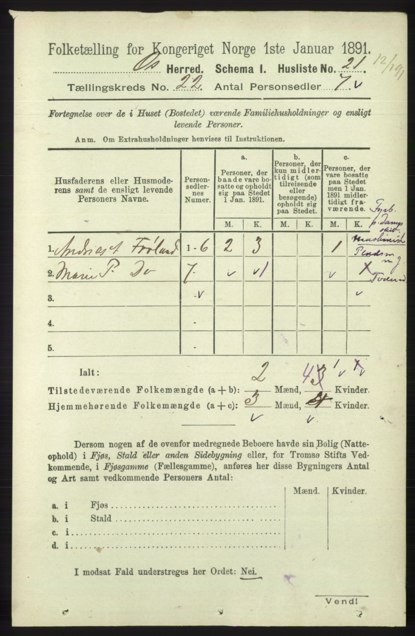 RA, 1891 census for 1243 Os, 1891, p. 4992