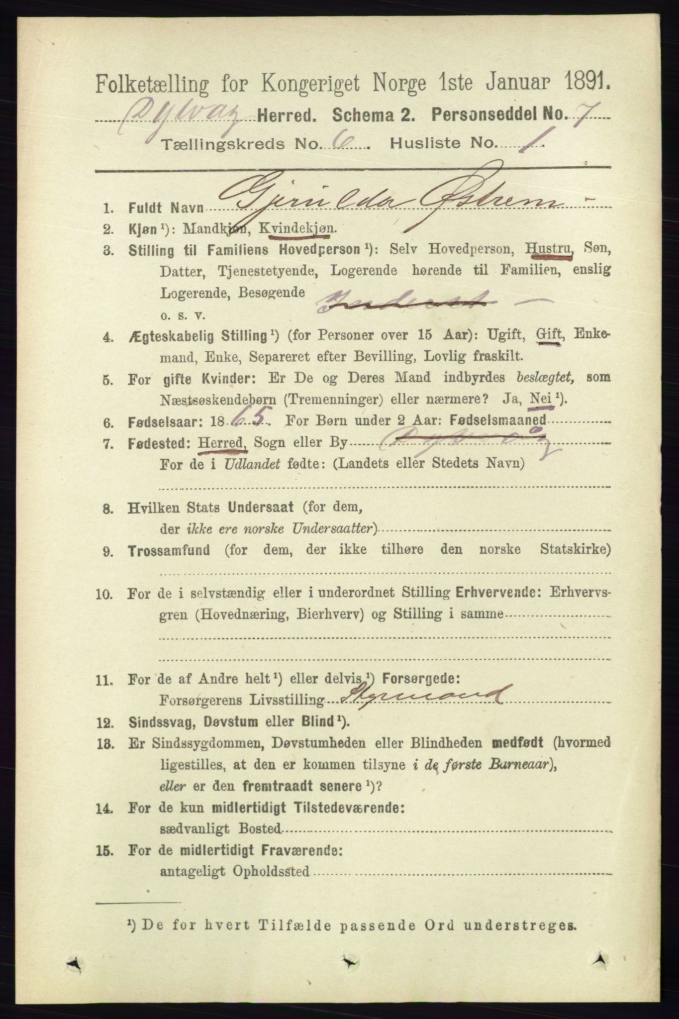 RA, 1891 census for 0915 Dypvåg, 1891, p. 1791