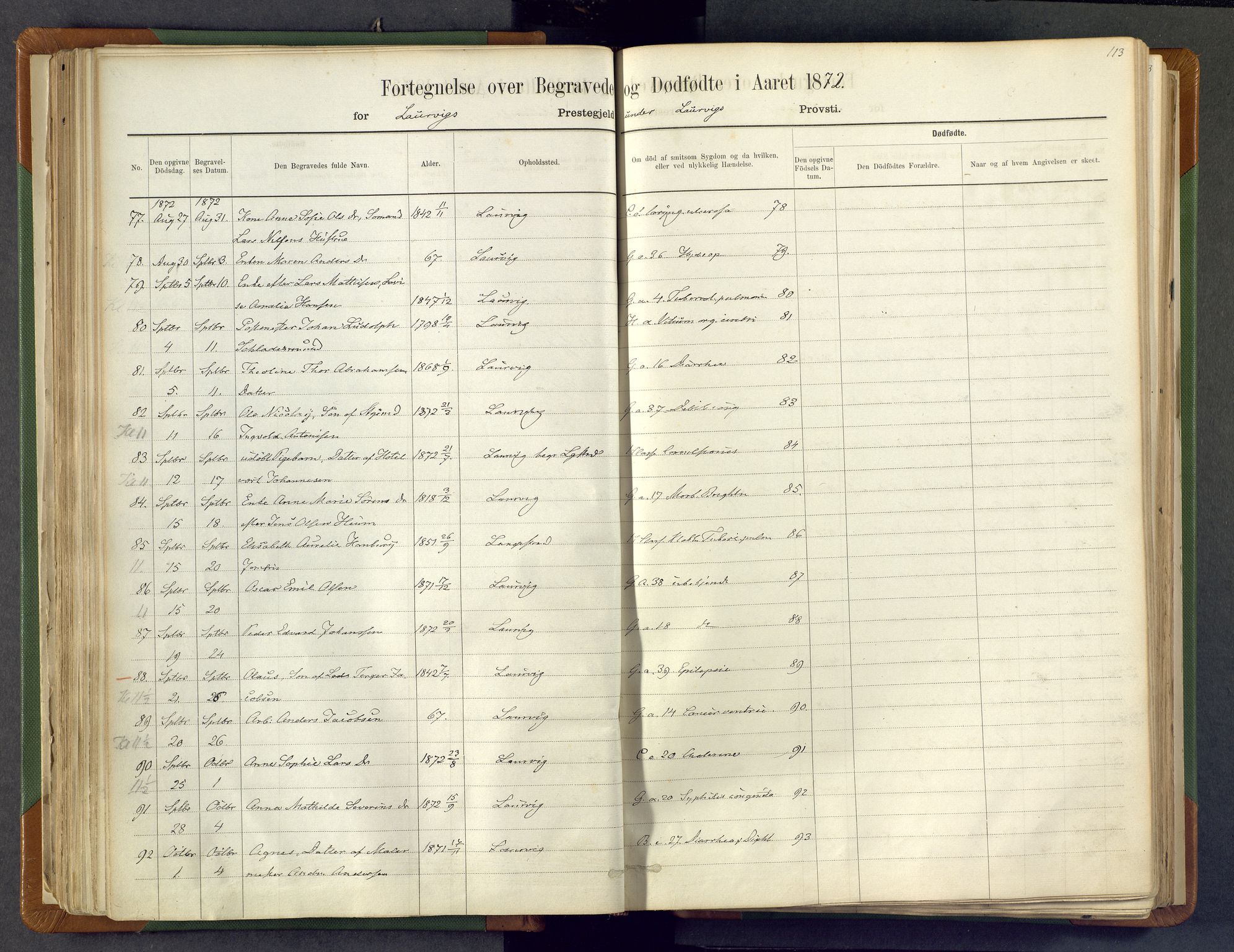 Larvik kirkebøker, SAKO/A-352/F/Fa/L0007: Parish register (official) no. I 7, 1871-1883, p. 113