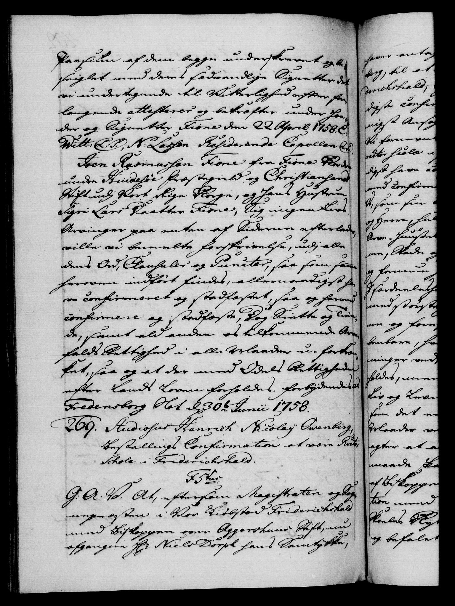 Danske Kanselli 1572-1799, RA/EA-3023/F/Fc/Fca/Fcaa/L0040: Norske registre, 1757-1759, p. 409b