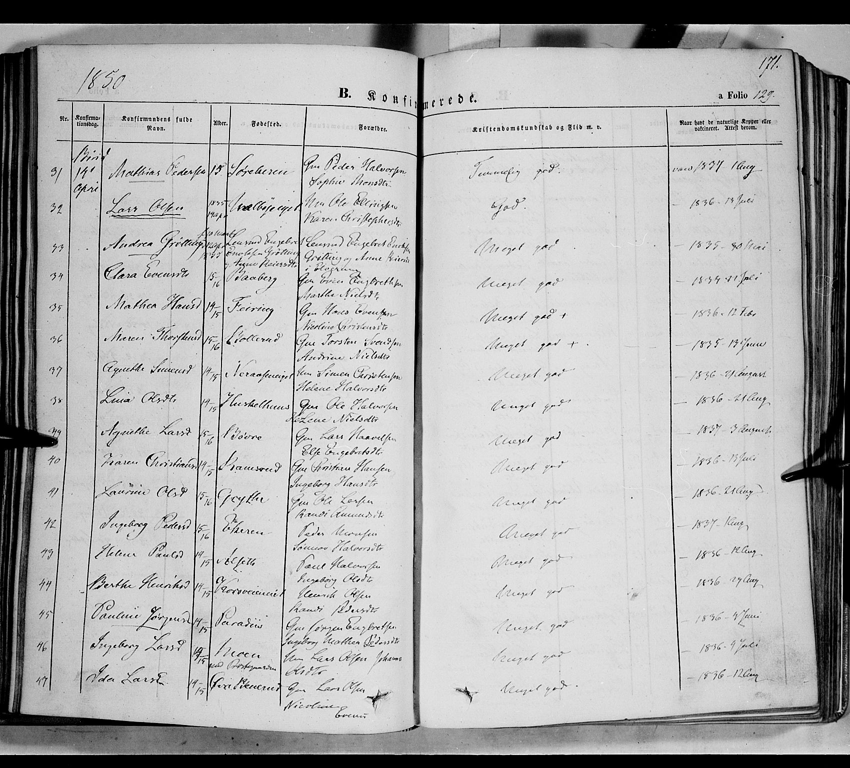 Biri prestekontor, AV/SAH-PREST-096/H/Ha/Haa/L0005: Parish register (official) no. 5, 1843-1854, p. 171