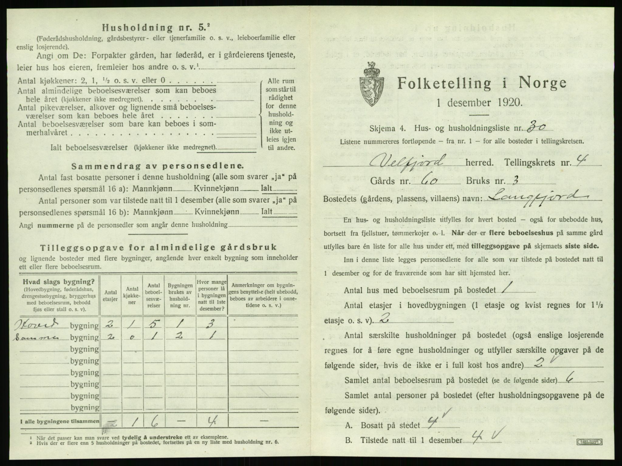 SAT, 1920 census for Velfjord, 1920, p. 461