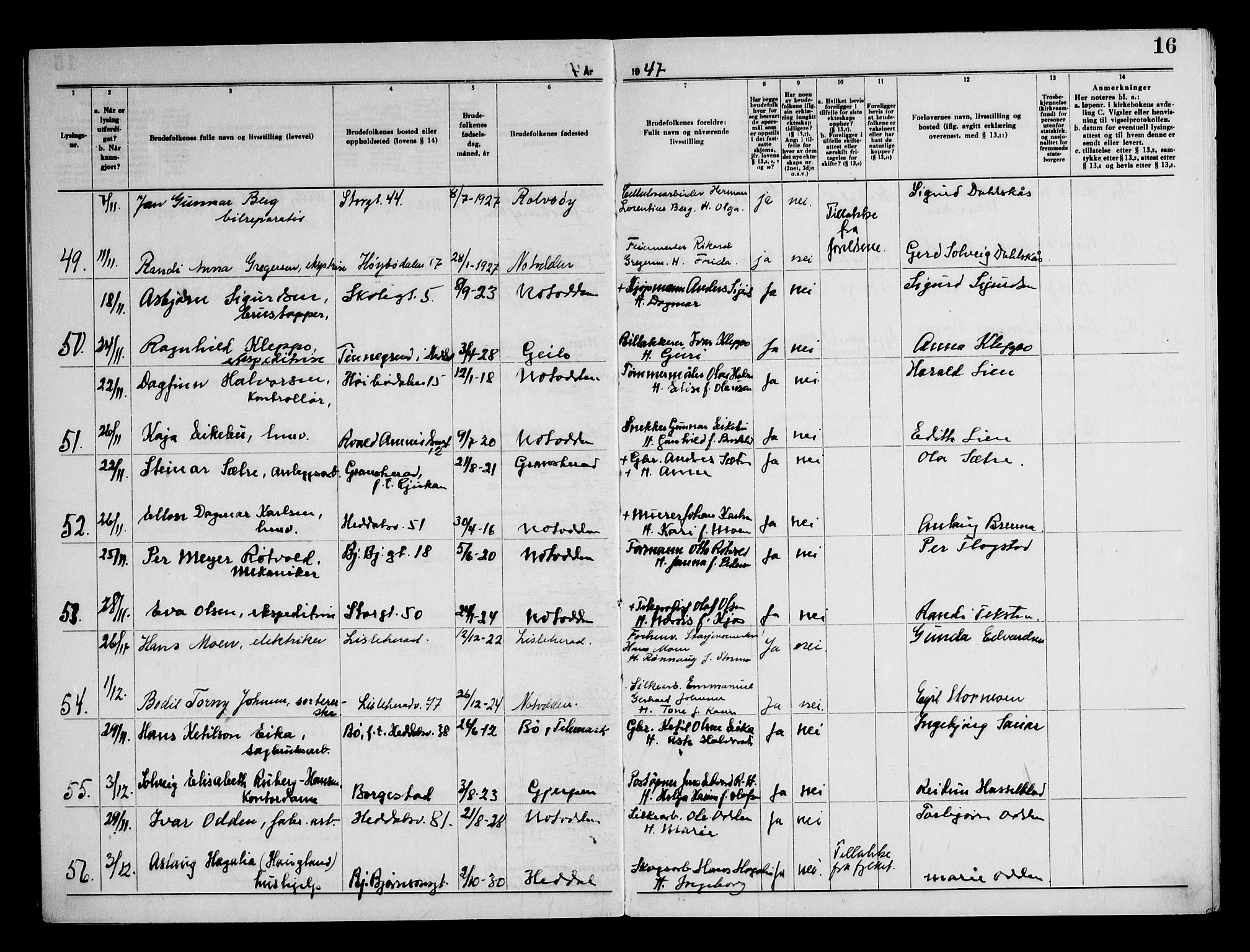 Notodden kirkebøker, AV/SAKO-A-290/H/Ha/L0002: Banns register no. 2, 1946-1958, p. 16