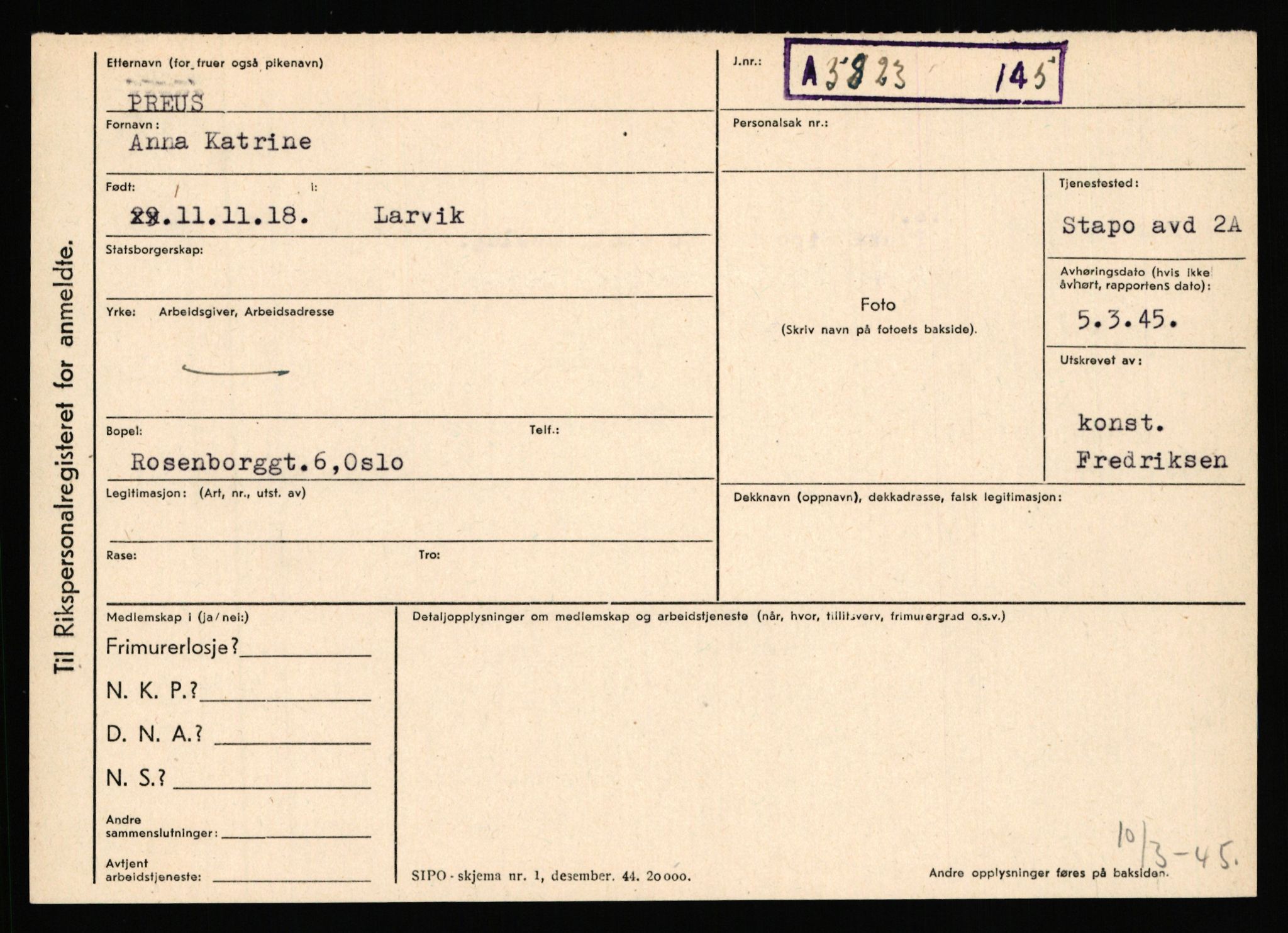 Statspolitiet - Hovedkontoret / Osloavdelingen, AV/RA-S-1329/C/Ca/L0012: Oanæs - Quistgaard	, 1943-1945, p. 4827