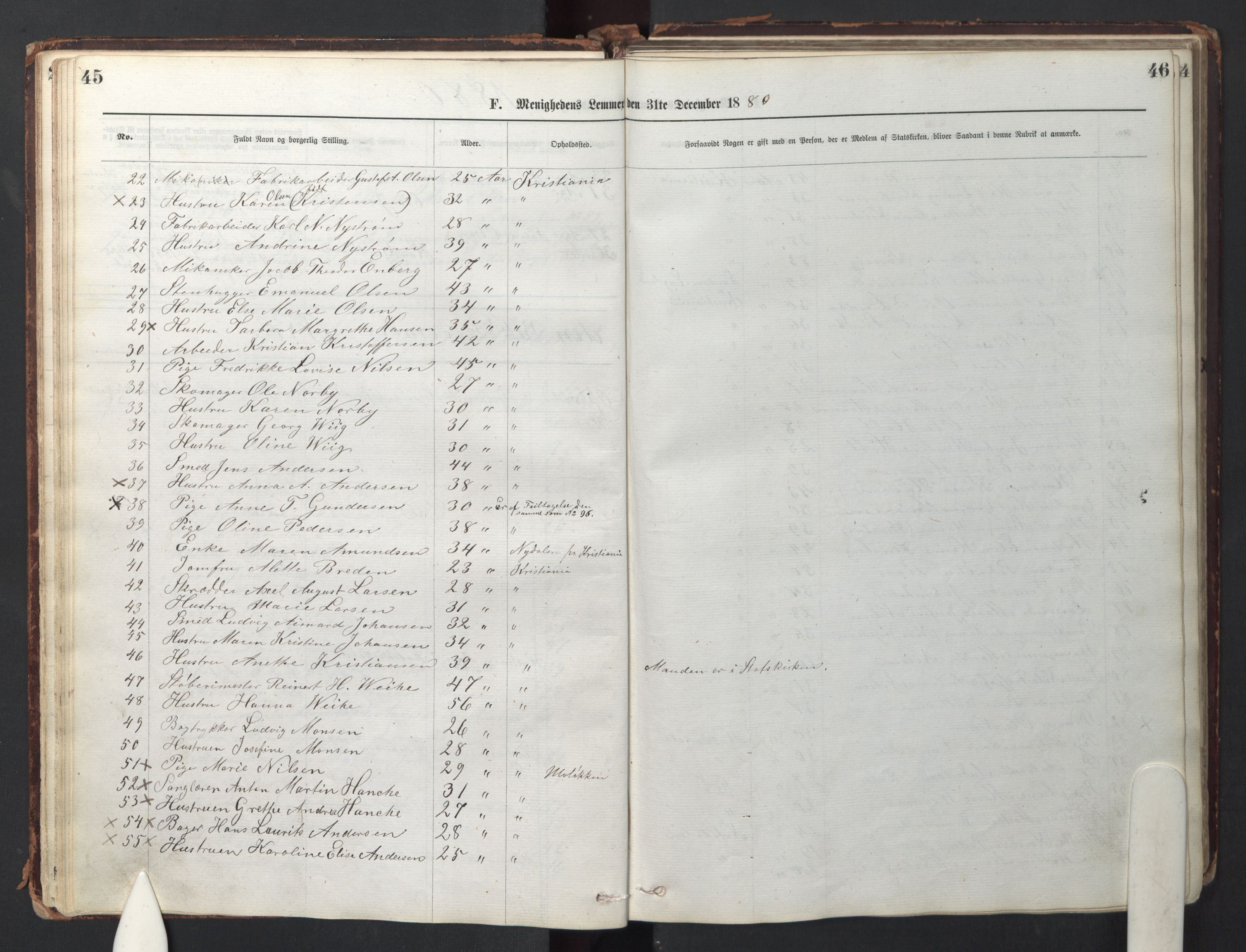 Den evangelisk-lutherske frikirke østre menighet, Oslo, AV/SAO-PAO-0245/F/L0001: Dissenter register no. 1, 1878-1892, p. 45-46