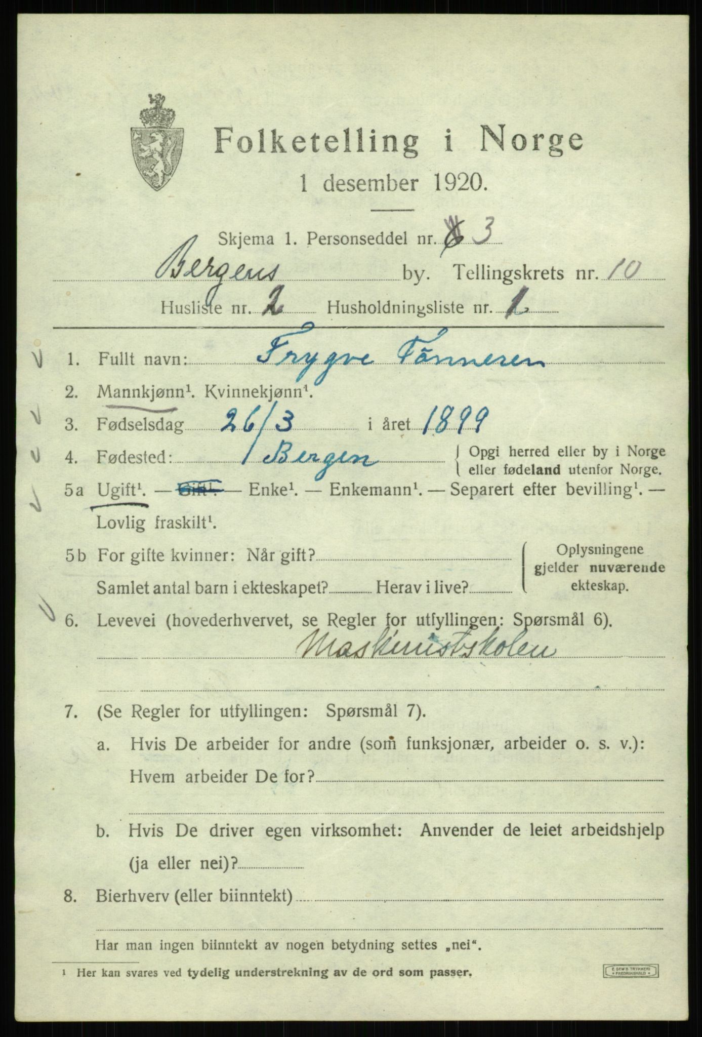 SAB, 1920 census for Bergen, 1920, p. 71357