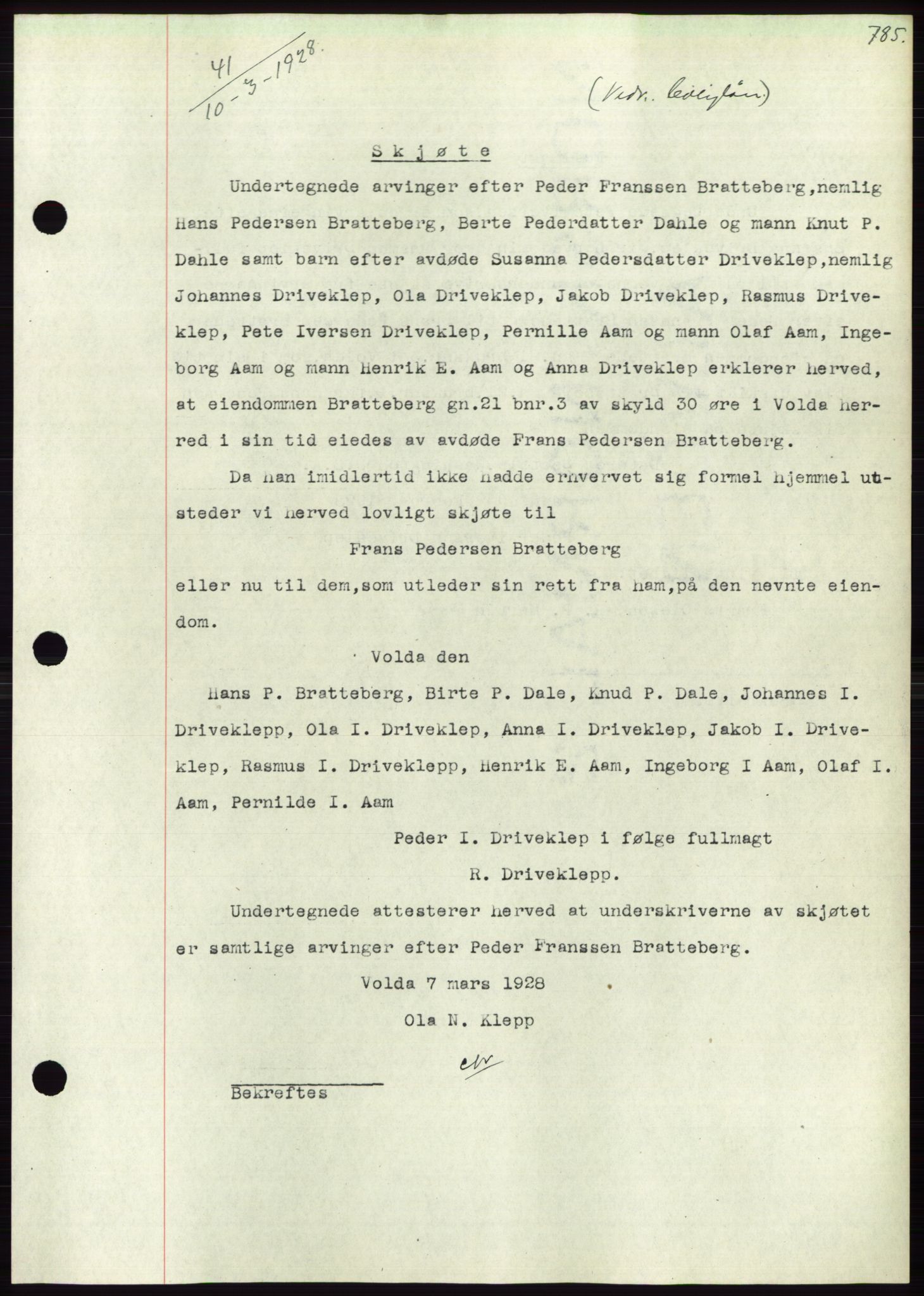 Søre Sunnmøre sorenskriveri, AV/SAT-A-4122/1/2/2C/L0047: Mortgage book no. 41, 1927-1928, Deed date: 10.03.1928