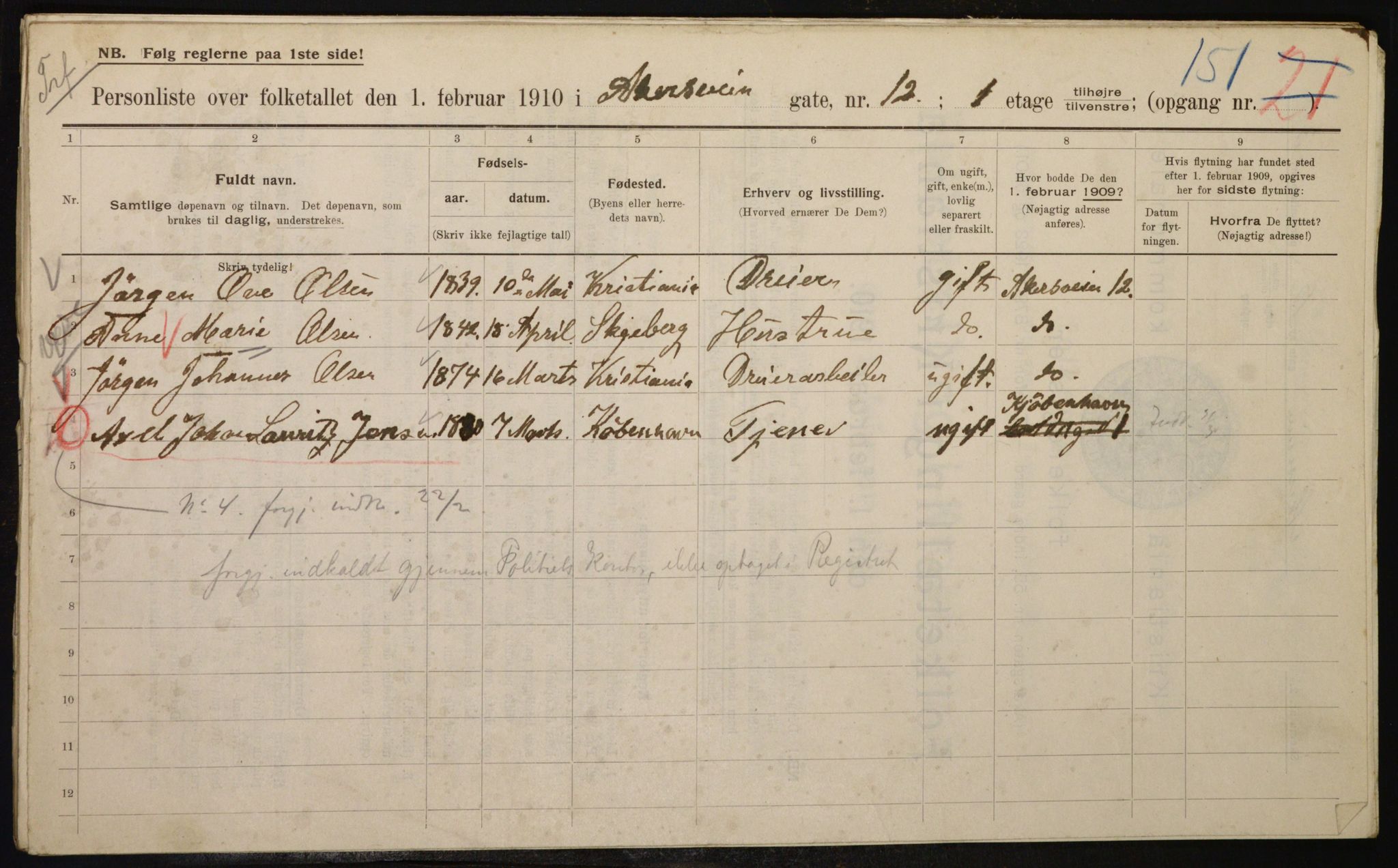 OBA, Municipal Census 1910 for Kristiania, 1910, p. 766