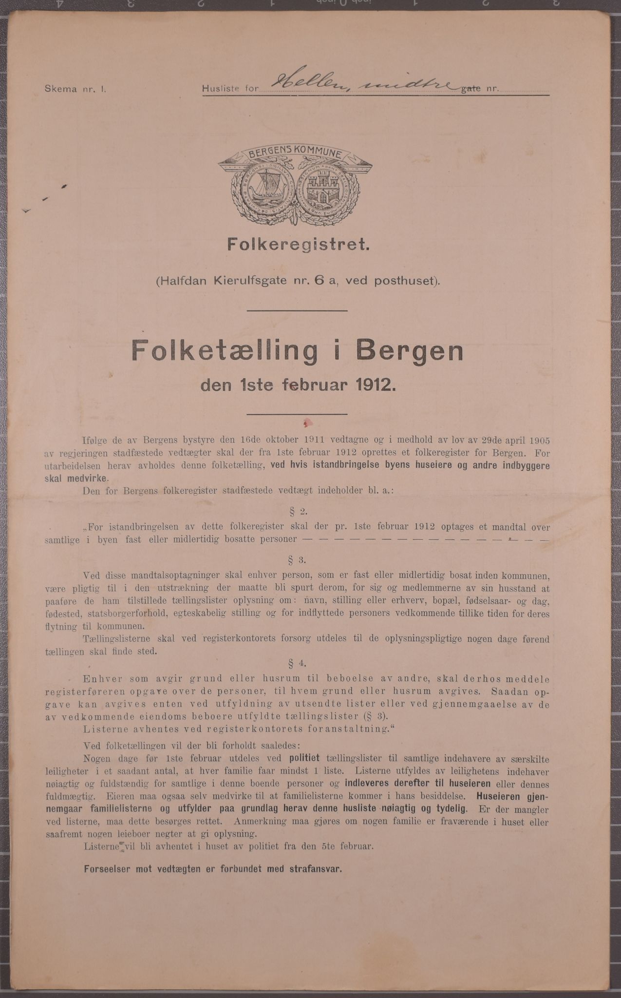 SAB, Municipal Census 1912 for Bergen, 1912, p. 2174