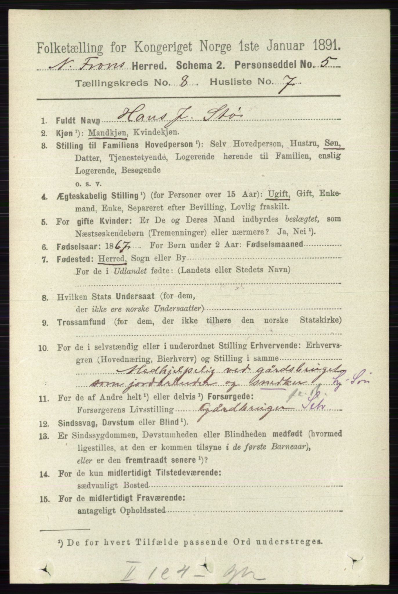RA, 1891 census for 0518 Nord-Fron, 1891, p. 3452