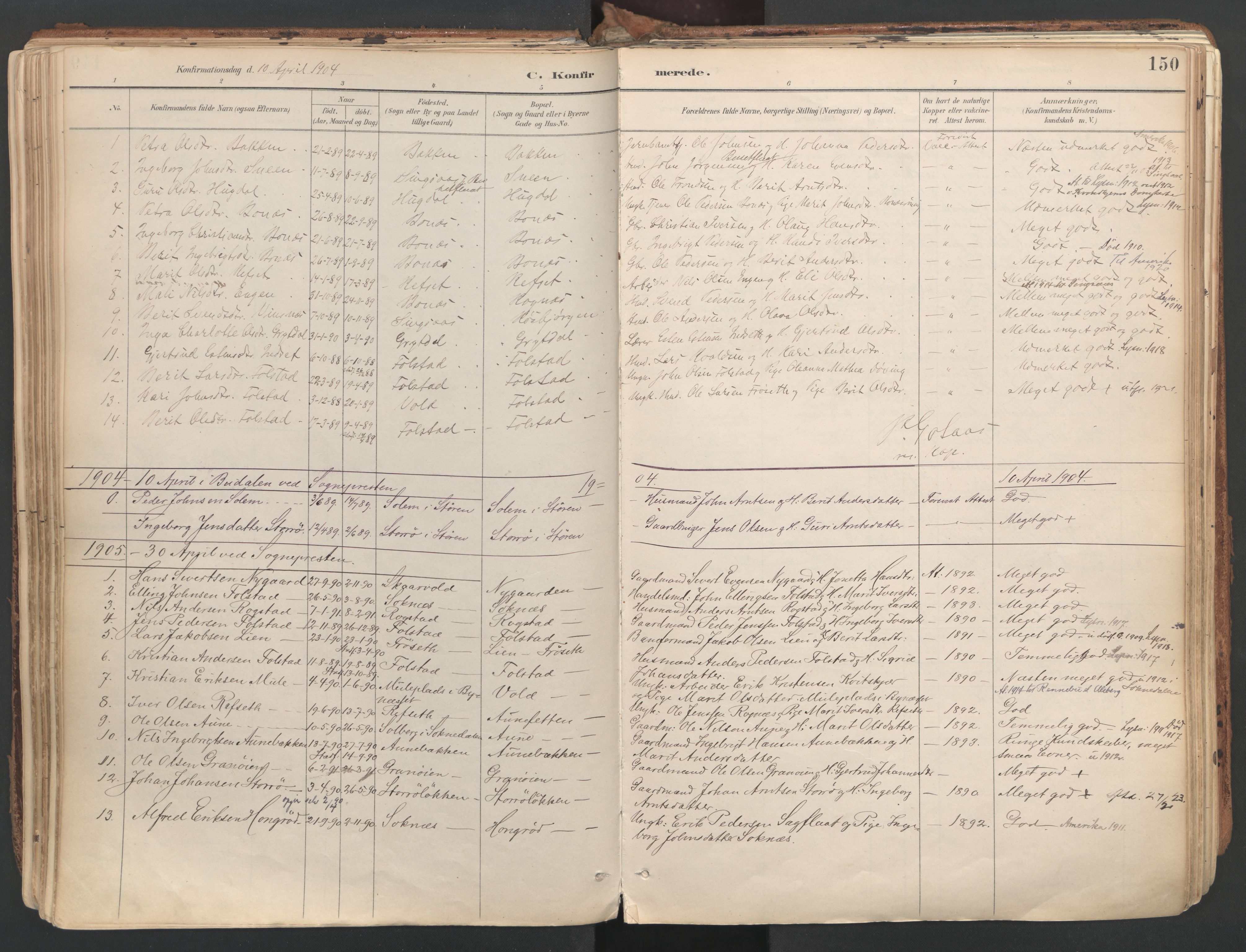 Ministerialprotokoller, klokkerbøker og fødselsregistre - Sør-Trøndelag, SAT/A-1456/687/L1004: Parish register (official) no. 687A10, 1891-1923, p. 150
