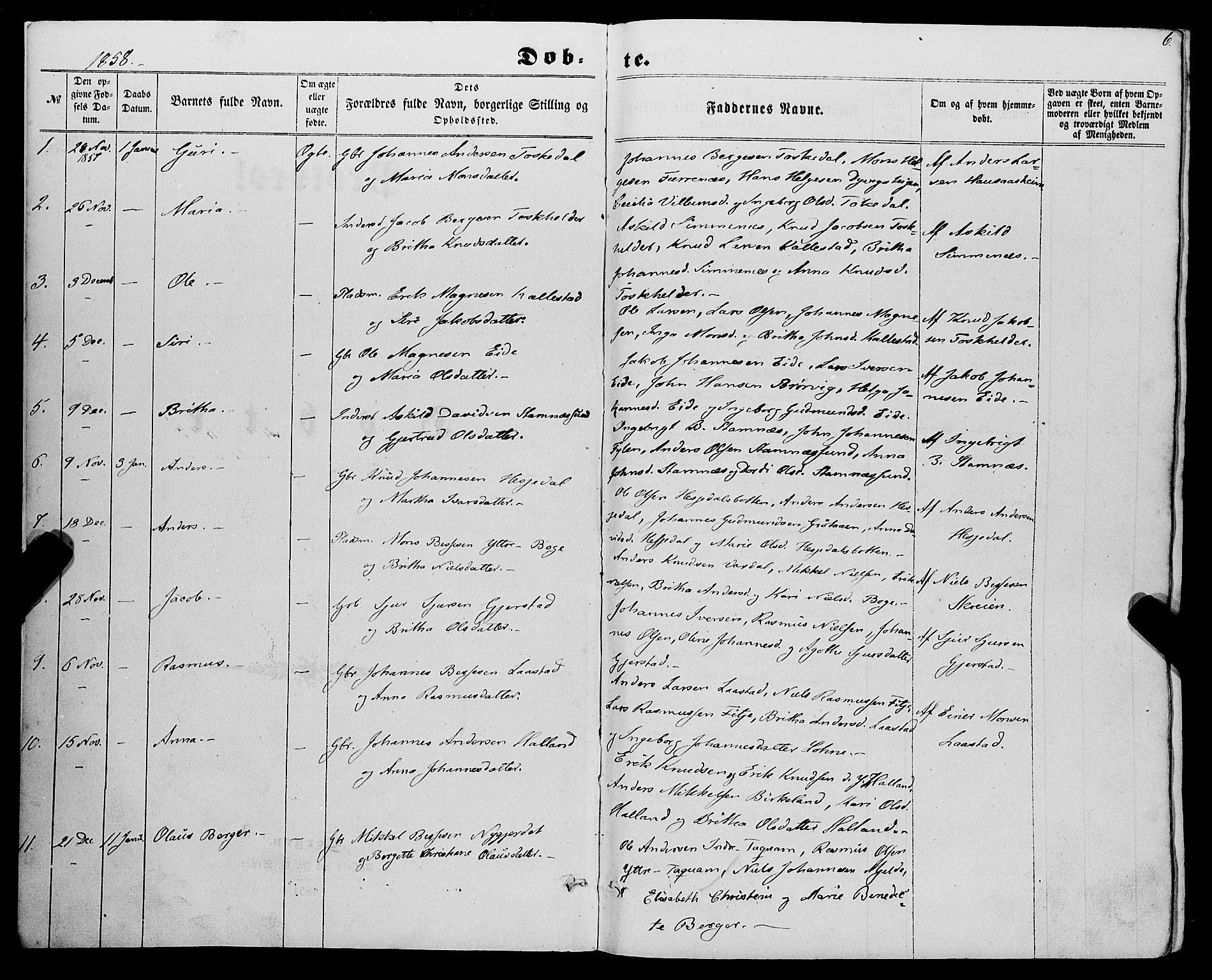 Haus sokneprestembete, SAB/A-75601/H/Haa: Parish register (official) no. A 17, 1858-1870, p. 6