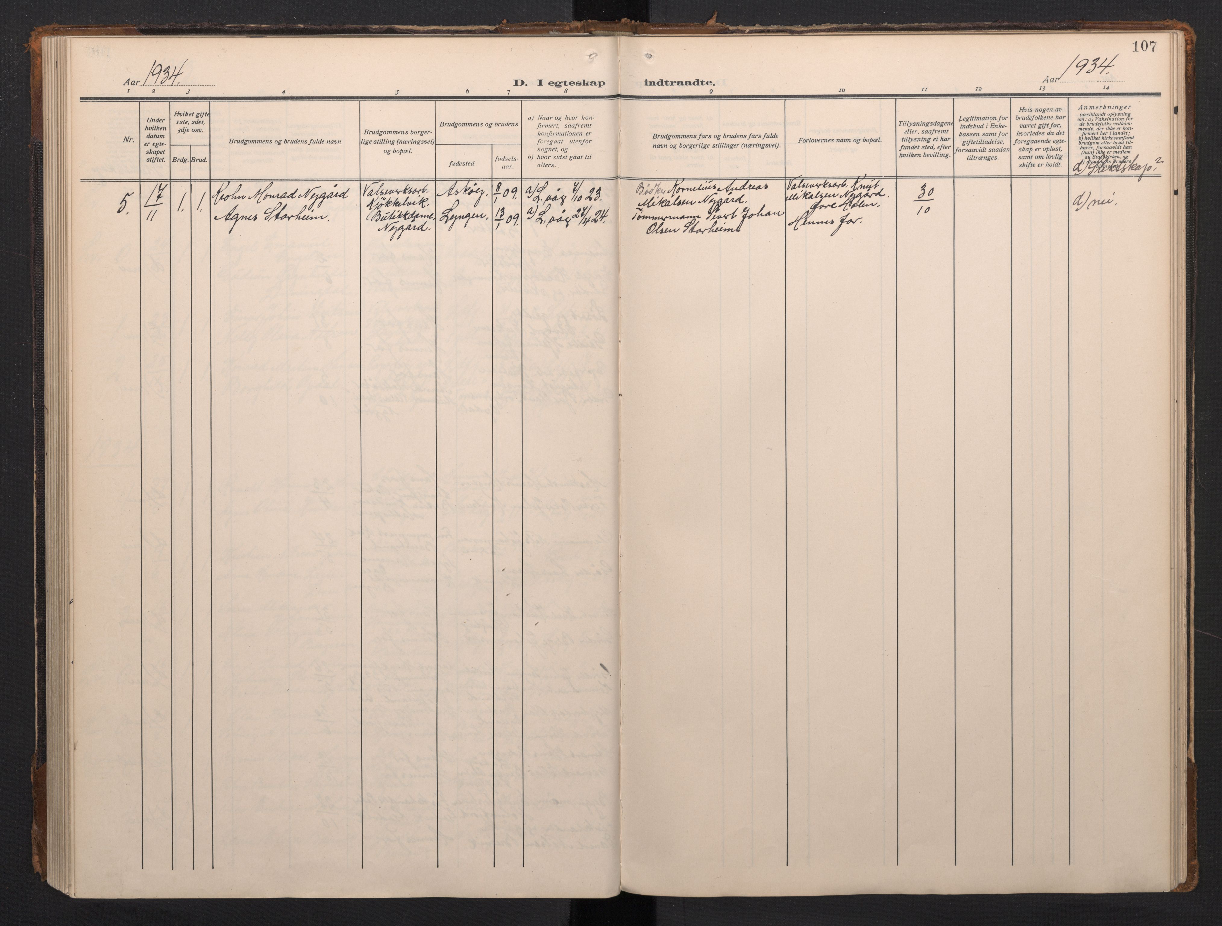 Laksevåg Sokneprestembete, SAB/A-76501/H/Ha/Haa/Haah/L0001: Parish register (official) no. H 1, 1915-1934, p. 107