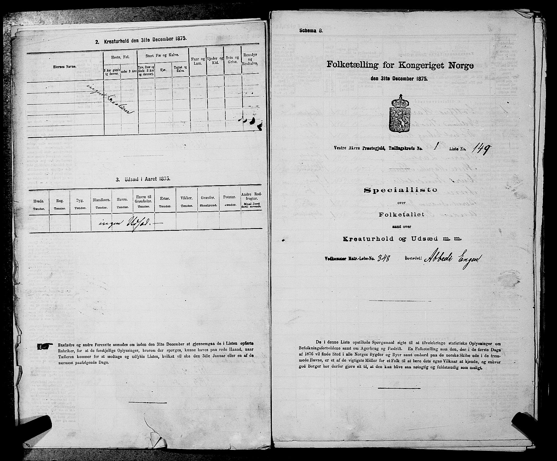 RA, 1875 census for 0218aP Vestre Aker, 1875, p. 178