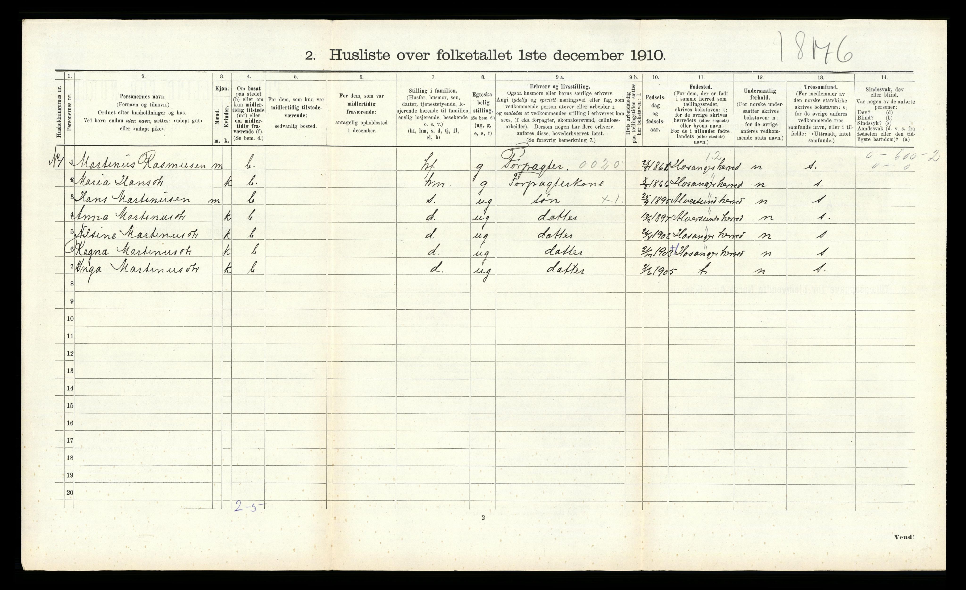 RA, 1910 census for Åsane, 1910, p. 386