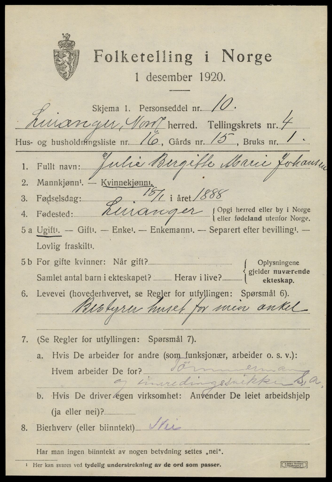 SAT, 1920 census for Leiranger, 1920, p. 1737