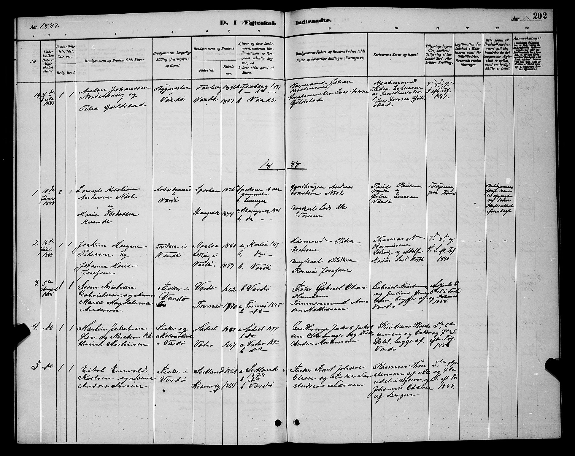 Vardø sokneprestkontor, SATØ/S-1332/H/Hb/L0005klokker: Parish register (copy) no. 5, 1887-1892, p. 202