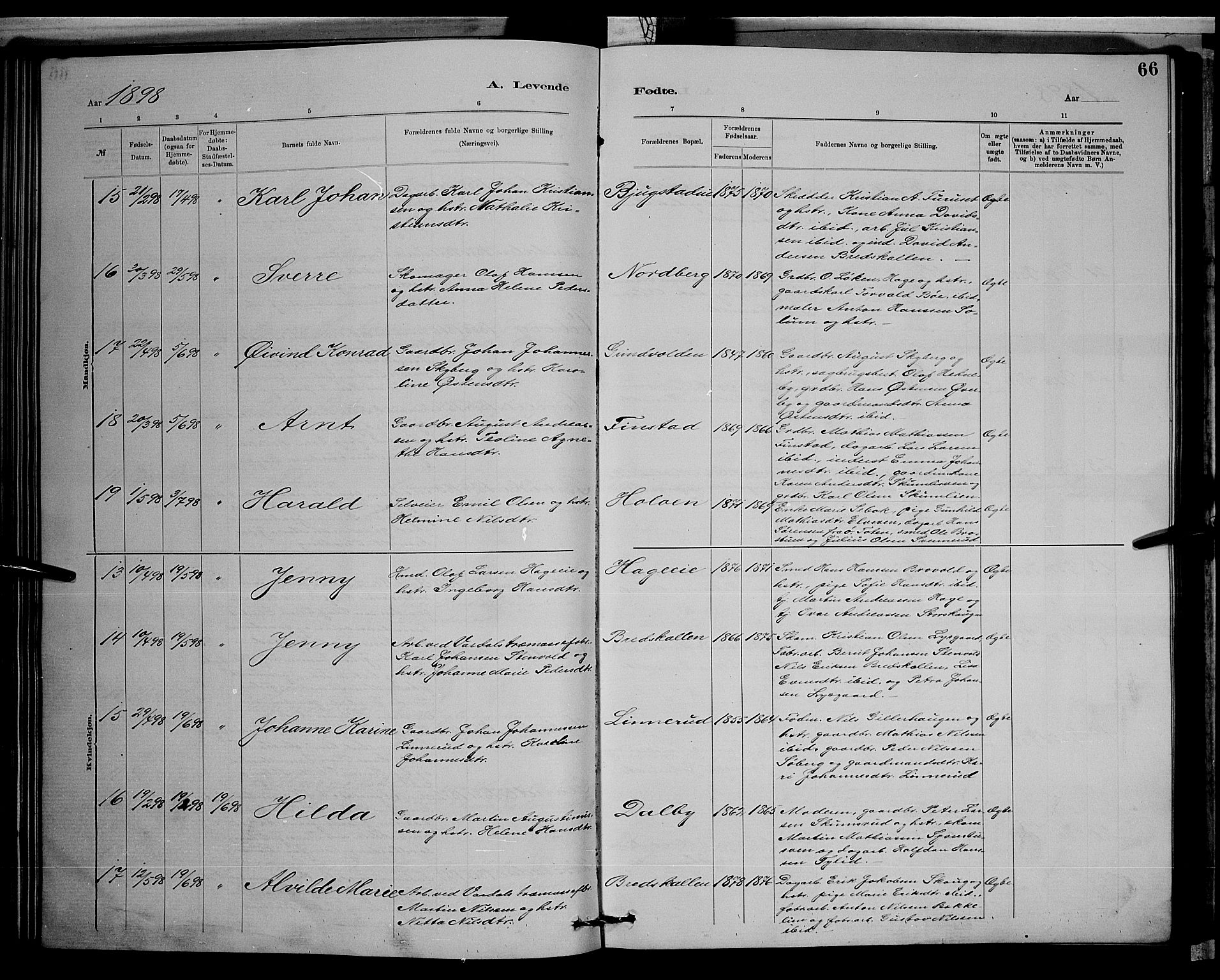 Vardal prestekontor, SAH/PREST-100/H/Ha/Hab/L0008: Parish register (copy) no. 8, 1881-1898, p. 66