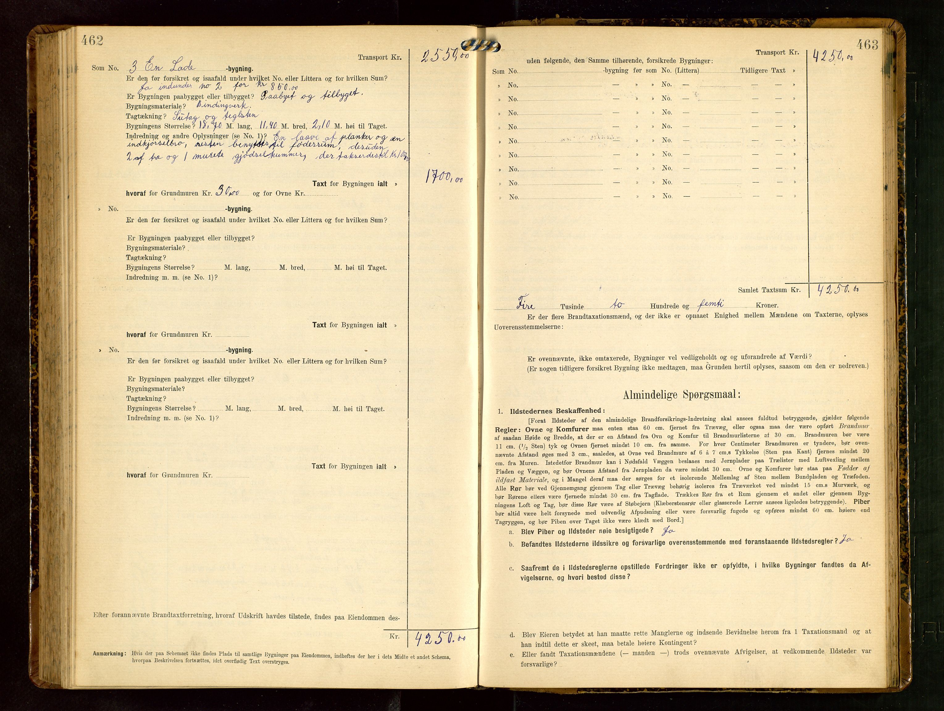 Håland lensmannskontor, AV/SAST-A-100100/Gob/L0003: Branntakstprotokoll - skjematakst. Register i boken., 1909-1910, p. 462-463