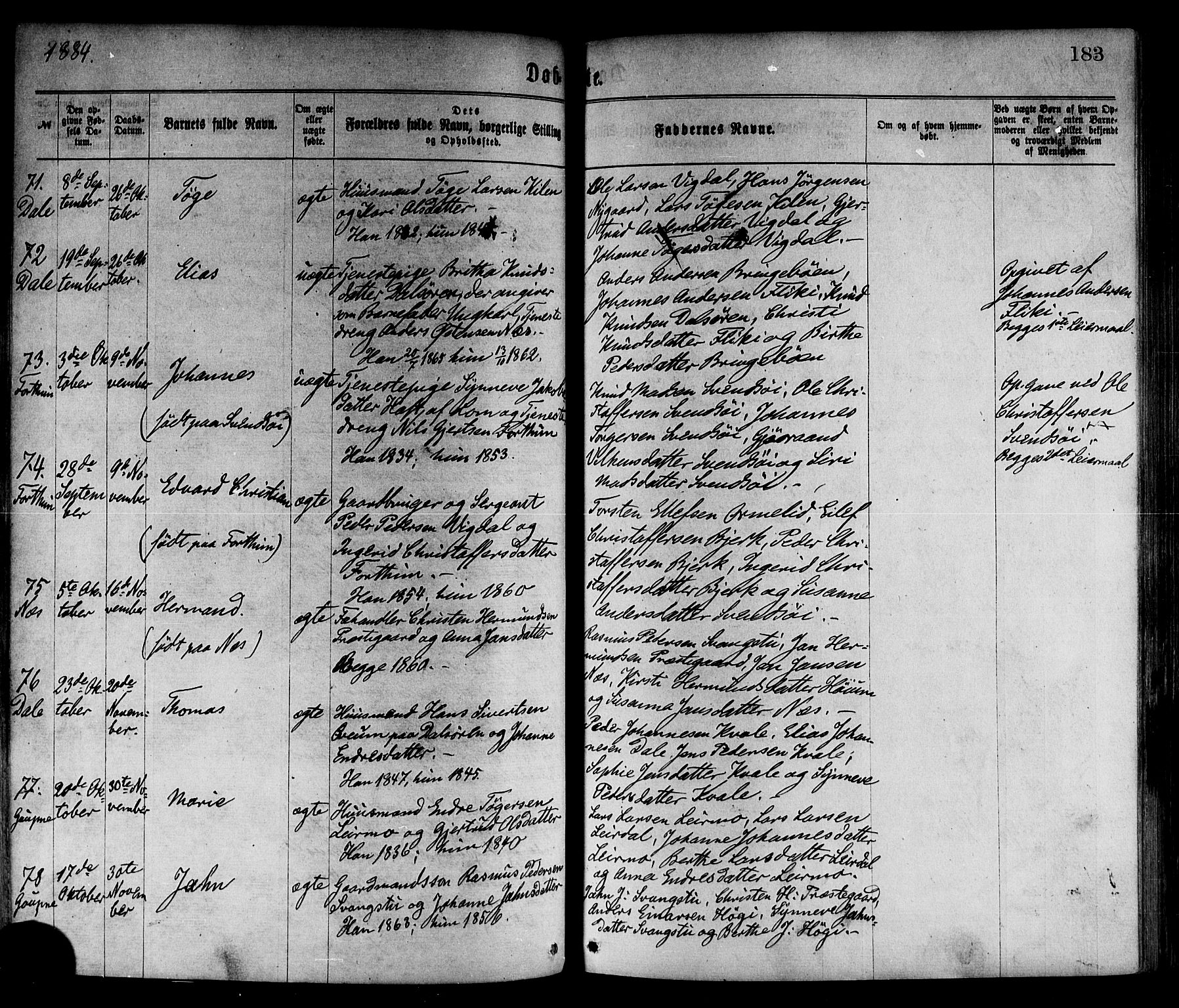 Luster sokneprestembete, AV/SAB-A-81101/H/Haa/Haaa/L0010: Parish register (official) no. A 10, 1871-1886, p. 183