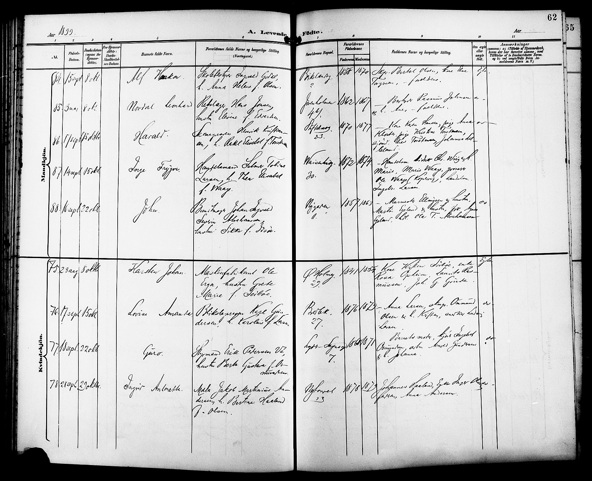 St. Petri sokneprestkontor, AV/SAST-A-101813/001/30/30BB/L0008: Parish register (copy) no. B 8, 1897-1905, p. 62