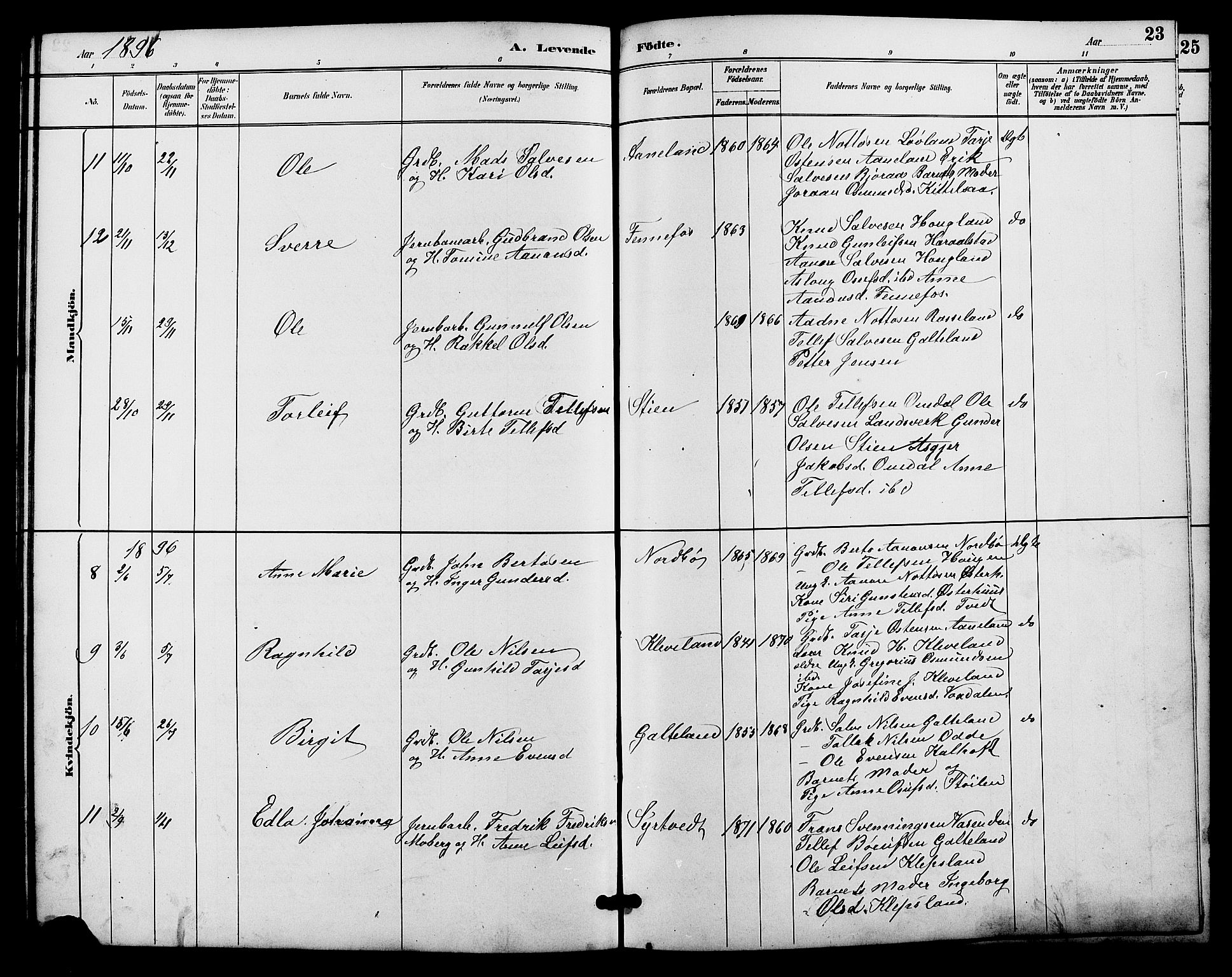 Evje sokneprestkontor, SAK/1111-0008/F/Fb/Fba/L0003: Parish register (copy) no. B 3, 1888-1903, p. 23