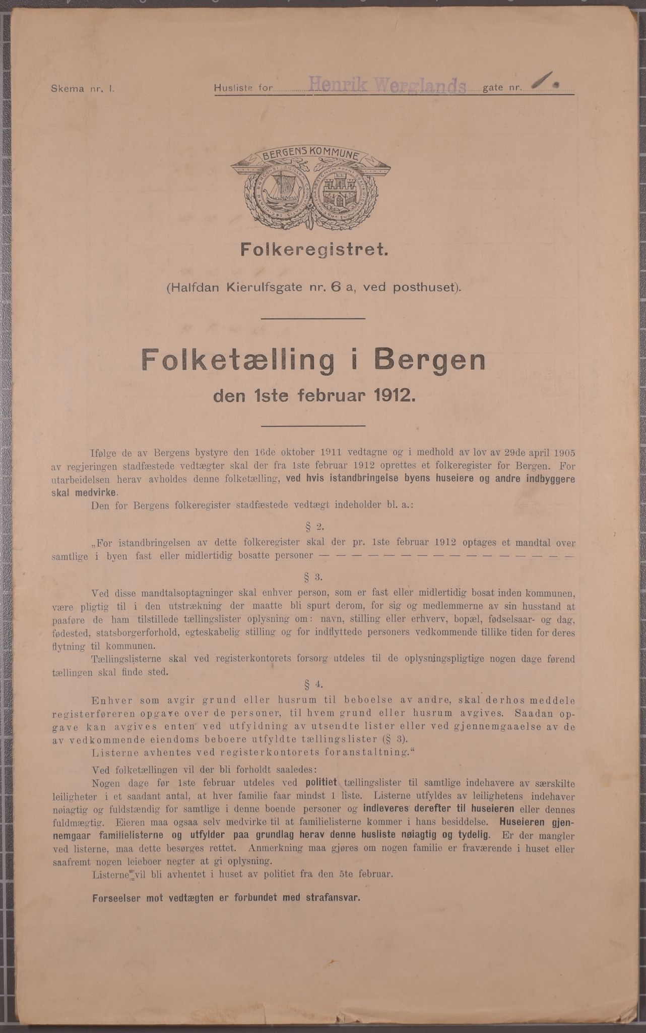 SAB, Municipal Census 1912 for Bergen, 1912, p. 2242
