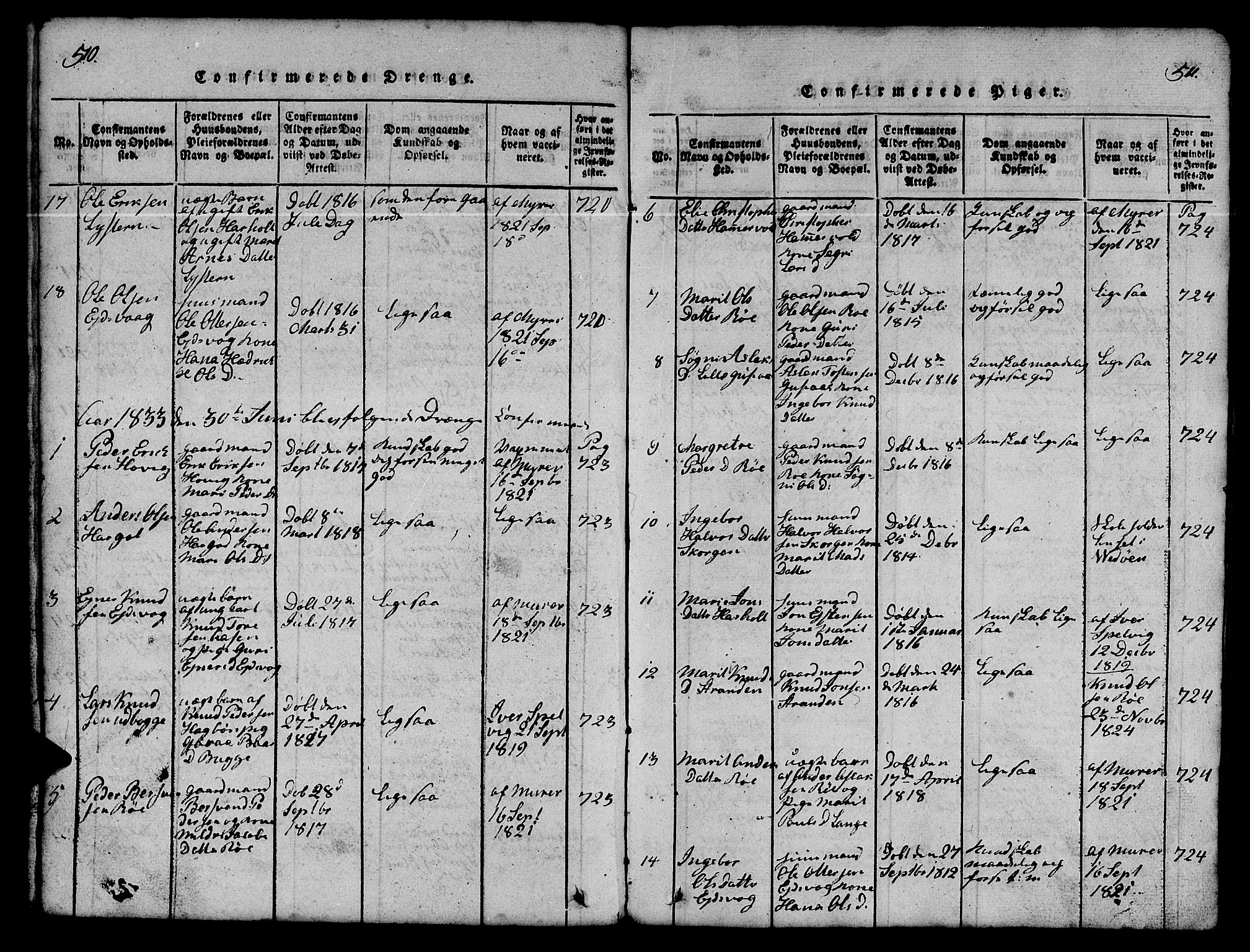Ministerialprotokoller, klokkerbøker og fødselsregistre - Møre og Romsdal, SAT/A-1454/551/L0629: Parish register (copy) no. 551C01, 1818-1839, p. 510-511