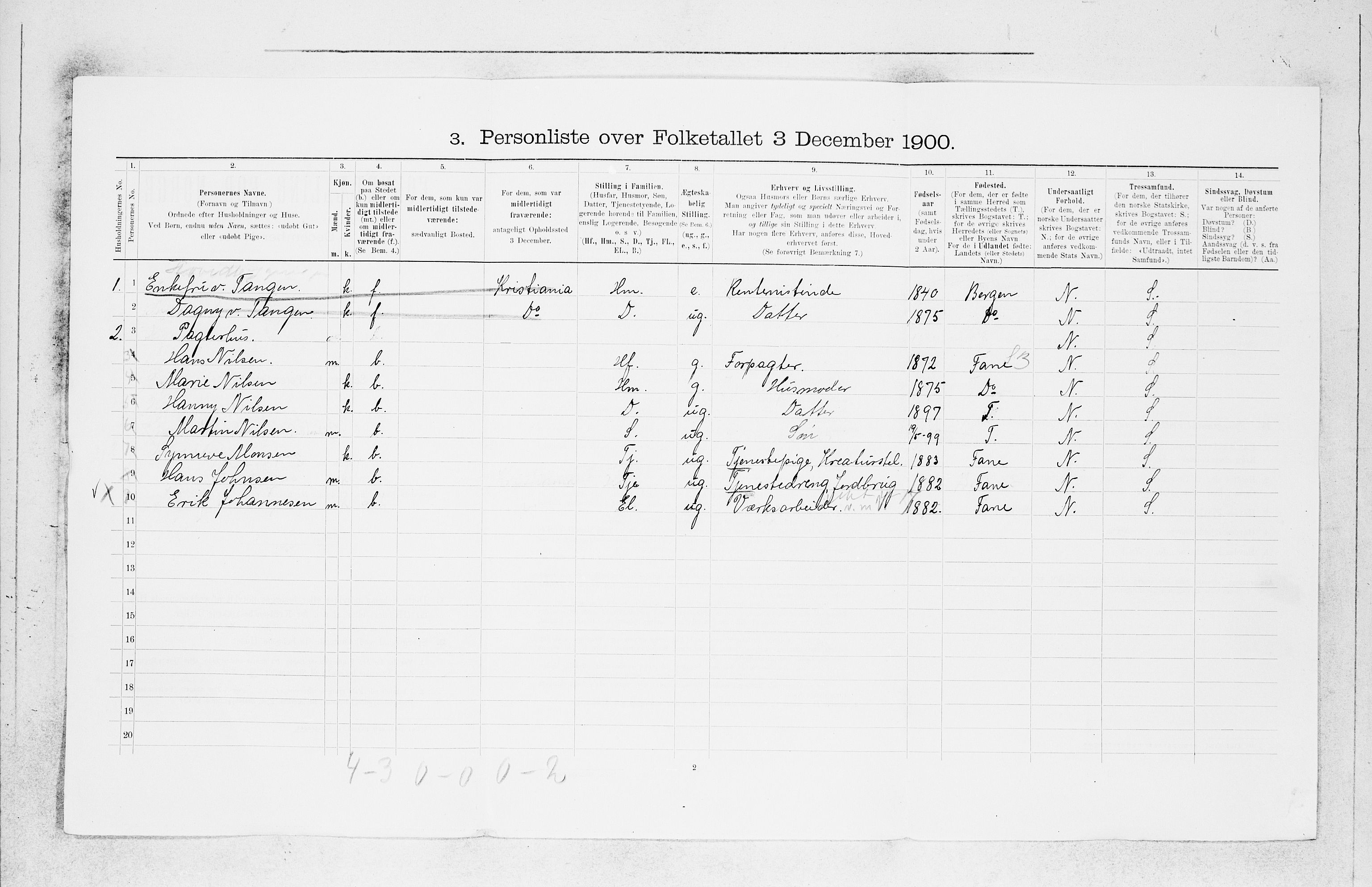 SAB, 1900 census for Årstad, 1900, p. 839