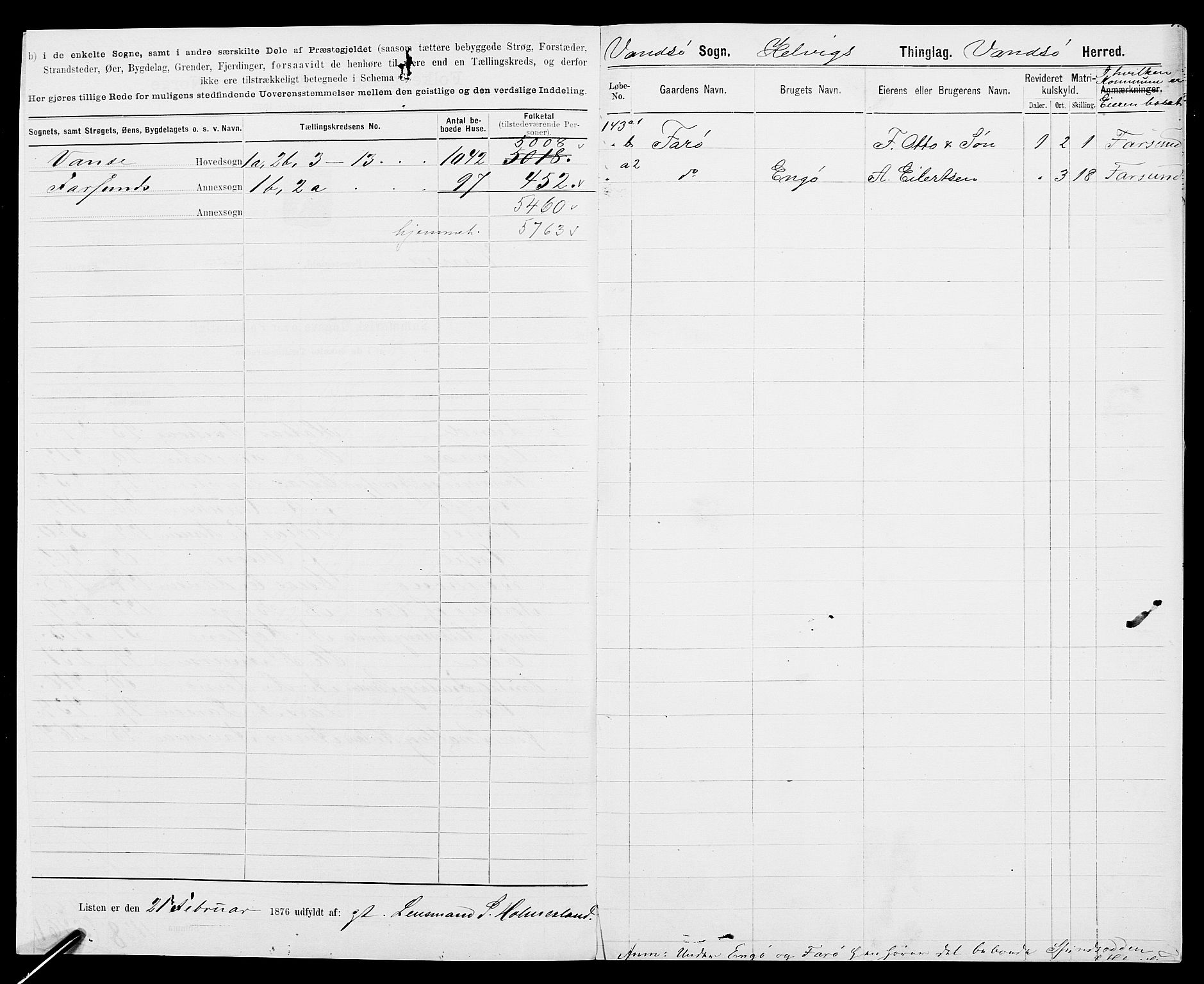 SAK, 1875 census for 1041L Vanse/Vanse og Farsund, 1875, p. 3