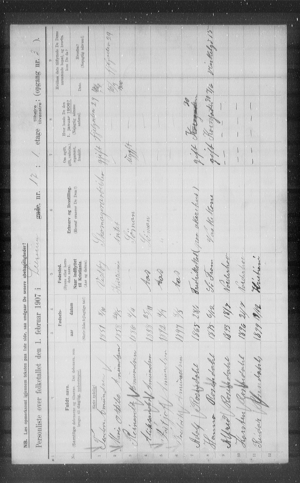 OBA, Municipal Census 1907 for Kristiania, 1907, p. 29614