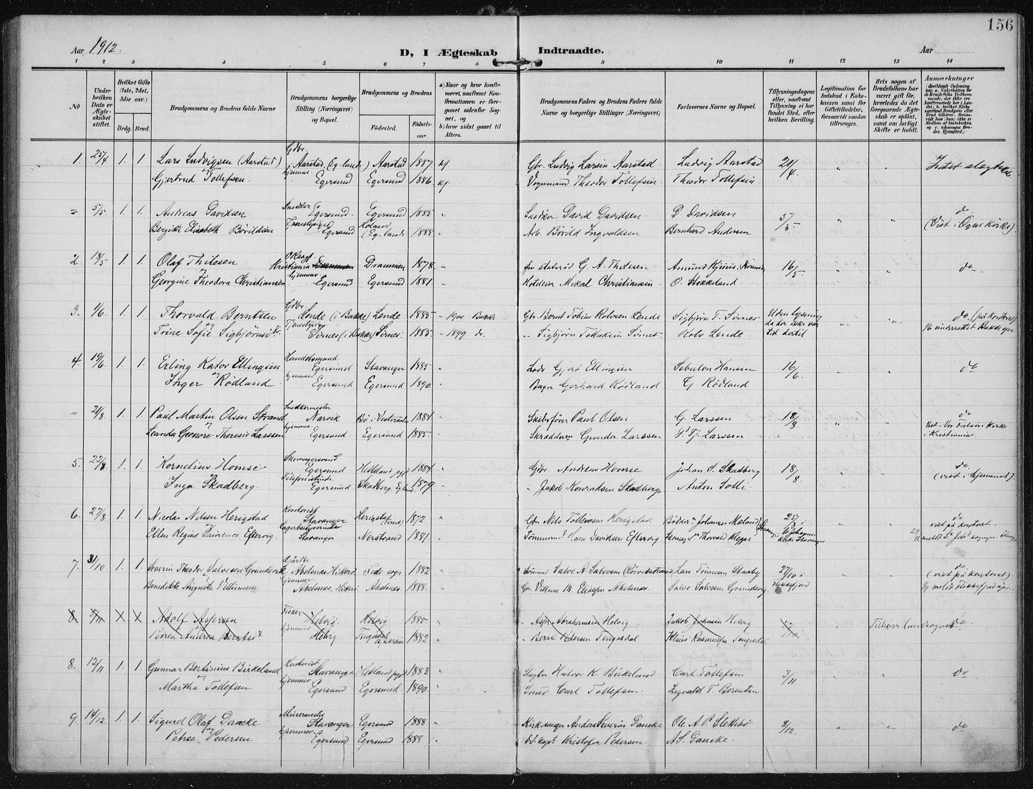 Eigersund sokneprestkontor, SAST/A-101807/S08/L0022: Parish register (official) no. A 21, 1905-1928, p. 156