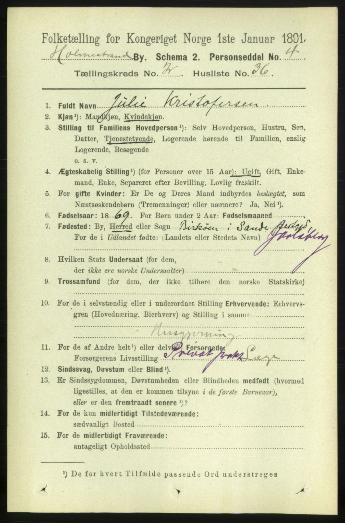 RA, 1891 census for 0702 Holmestrand, 1891, p. 1518