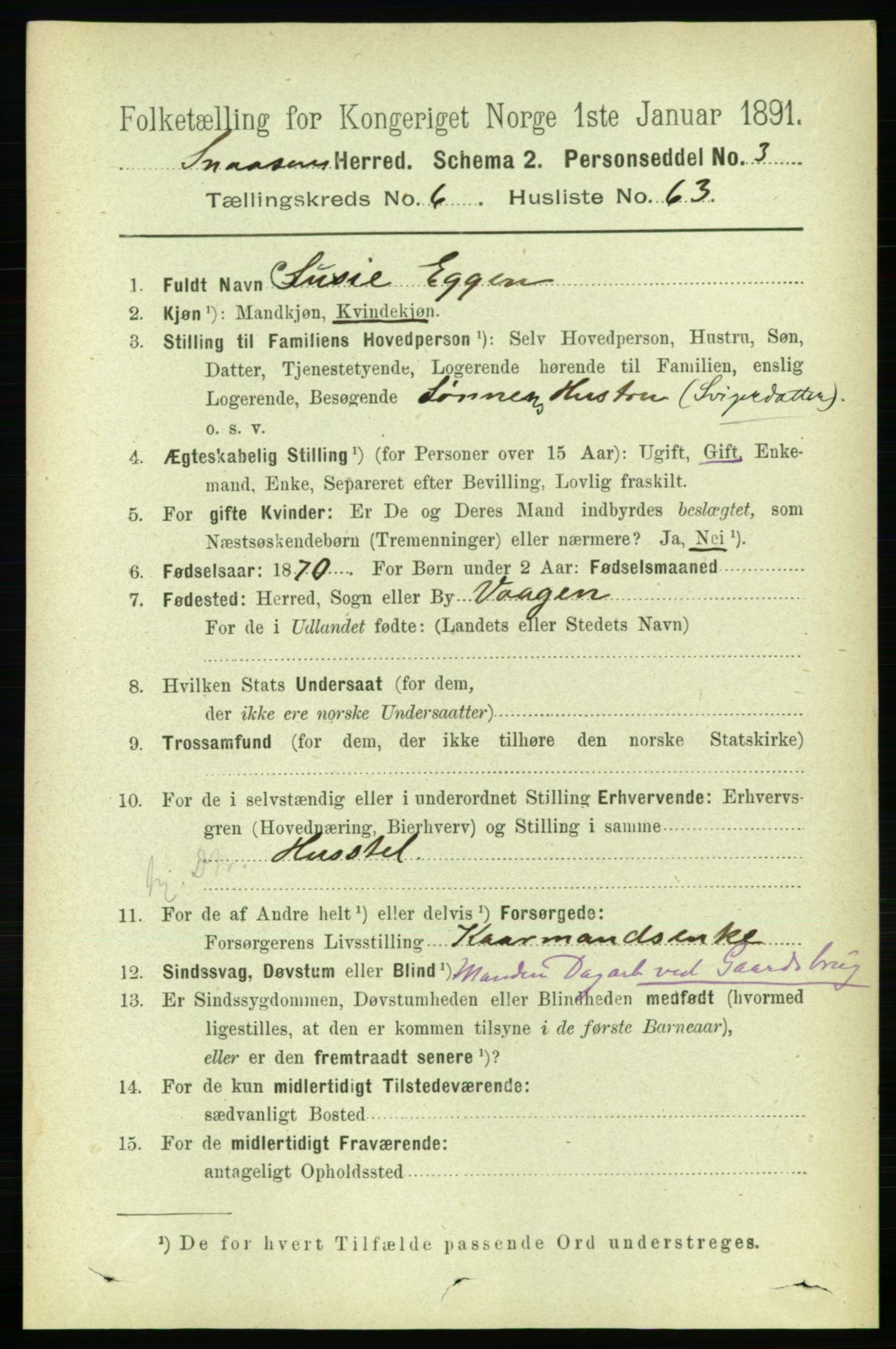 RA, 1891 census for 1736 Snåsa, 1891, p. 2256