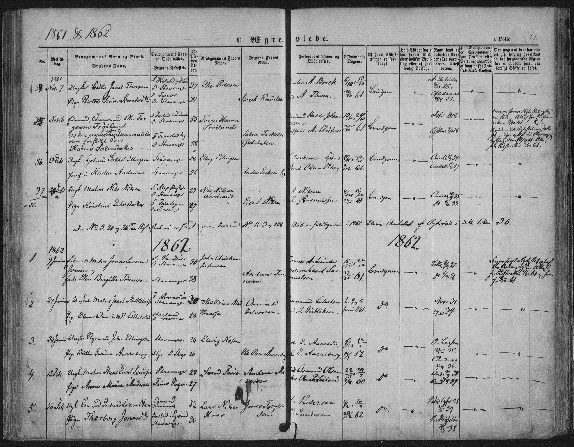 Domkirken sokneprestkontor, SAST/A-101812/001/30/30BA/L0019: Parish register (official) no. A 18, 1857-1877, p. 51