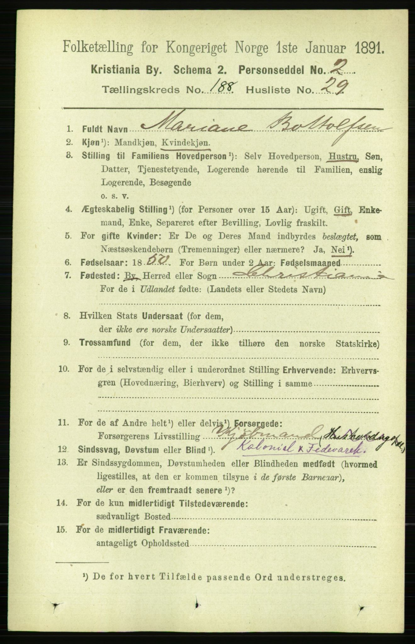 RA, 1891 census for 0301 Kristiania, 1891, p. 113046