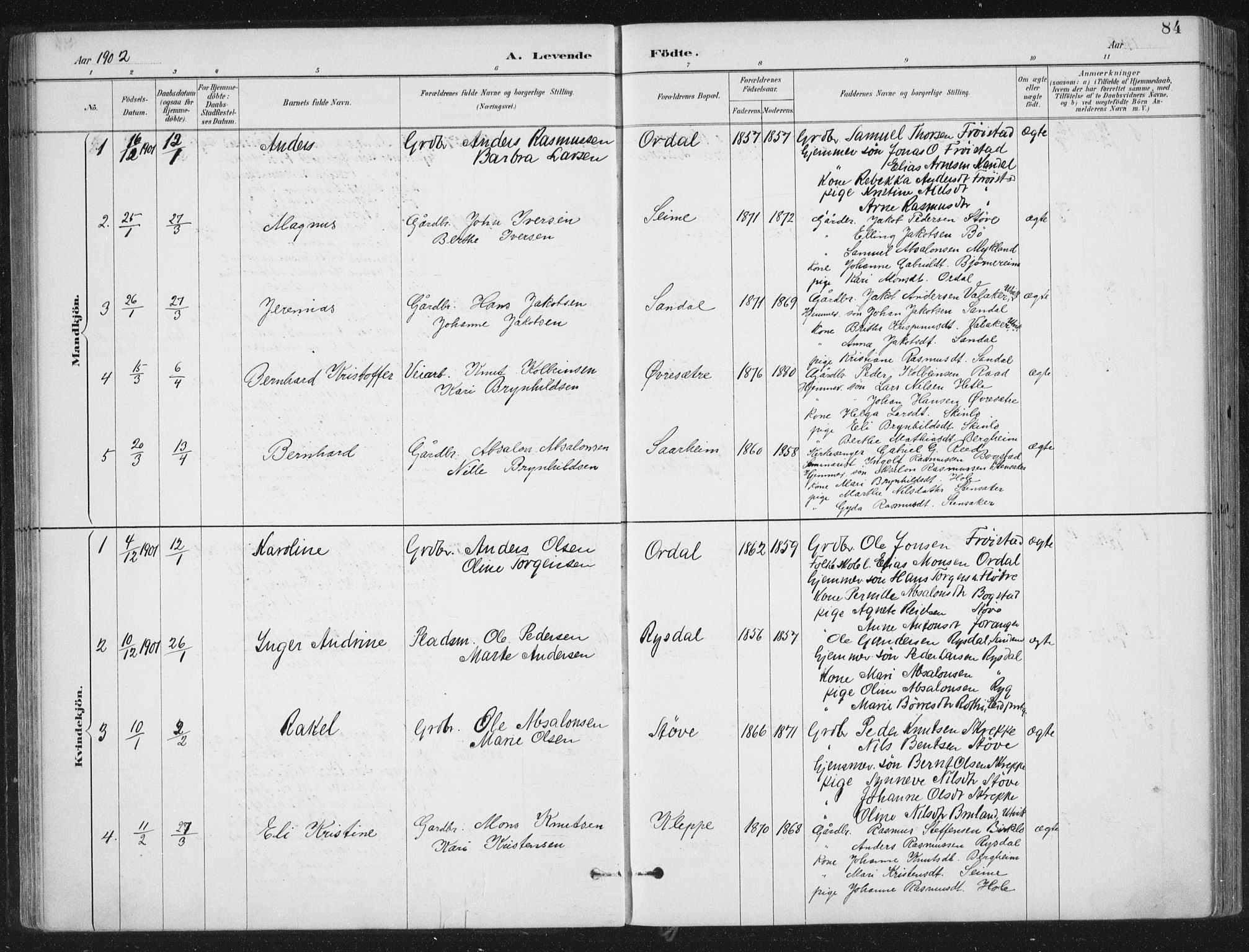 Gloppen sokneprestembete, AV/SAB-A-80101/H/Haa/Haac/L0002: Parish register (official) no. C  2, 1887-1904, p. 84