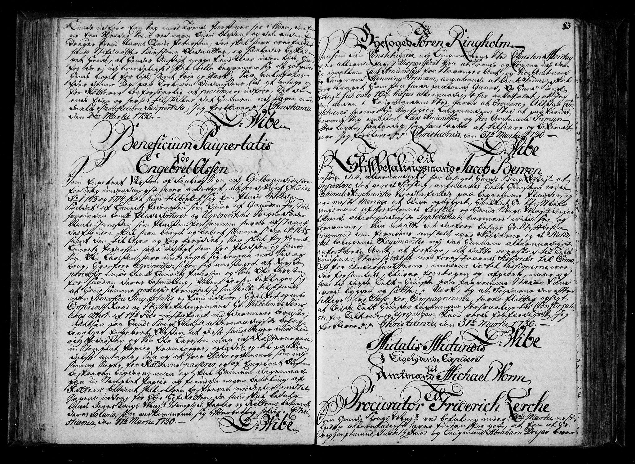 Stattholderembetet 1572-1771, AV/RA-EA-2870/Be/L0011: Kopibok for beneficia paupertatis, 1726-1739, p. 82b-83a